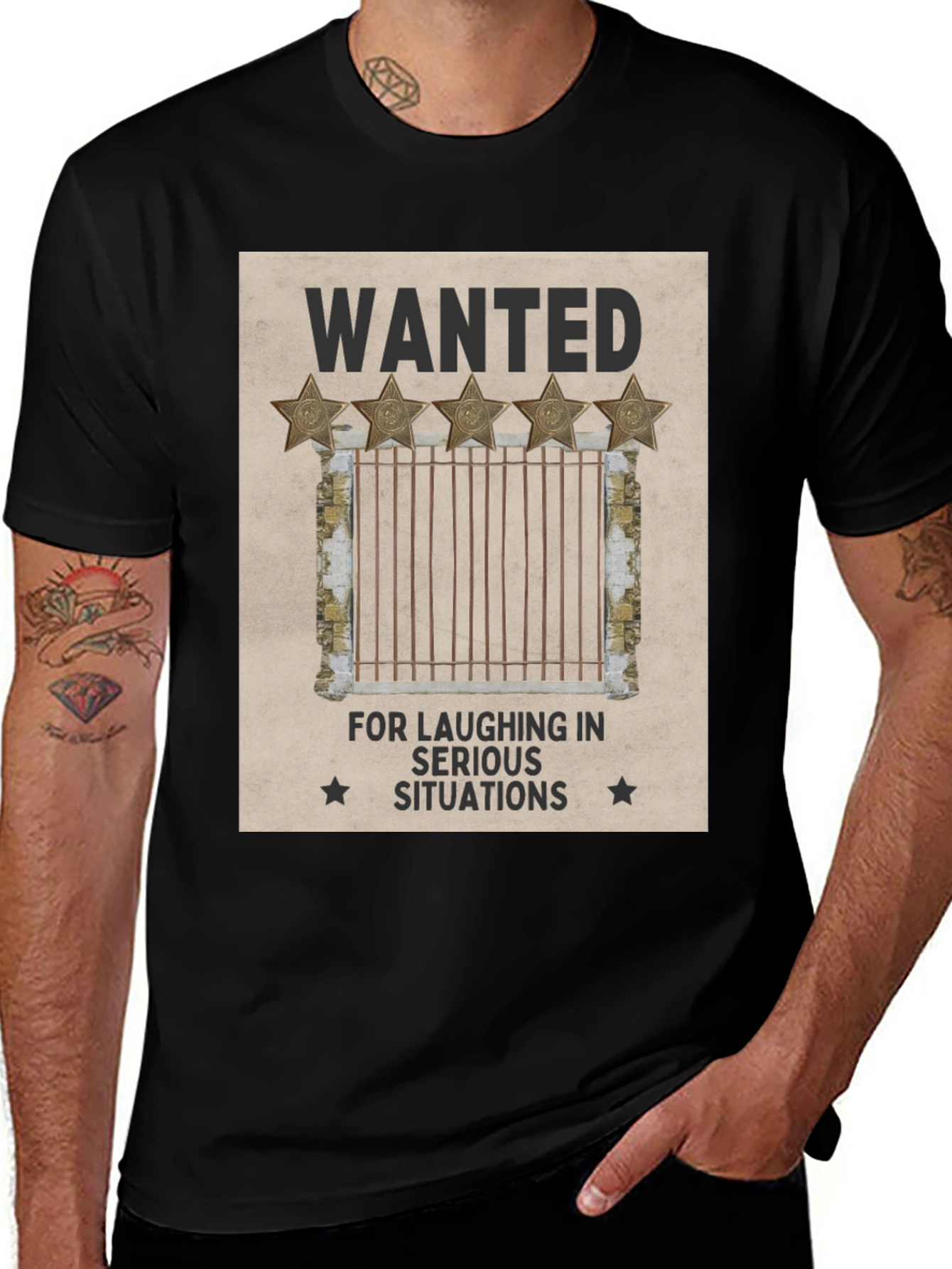 Wanted: Laughing in Serious Situations Graphic T-Shirt