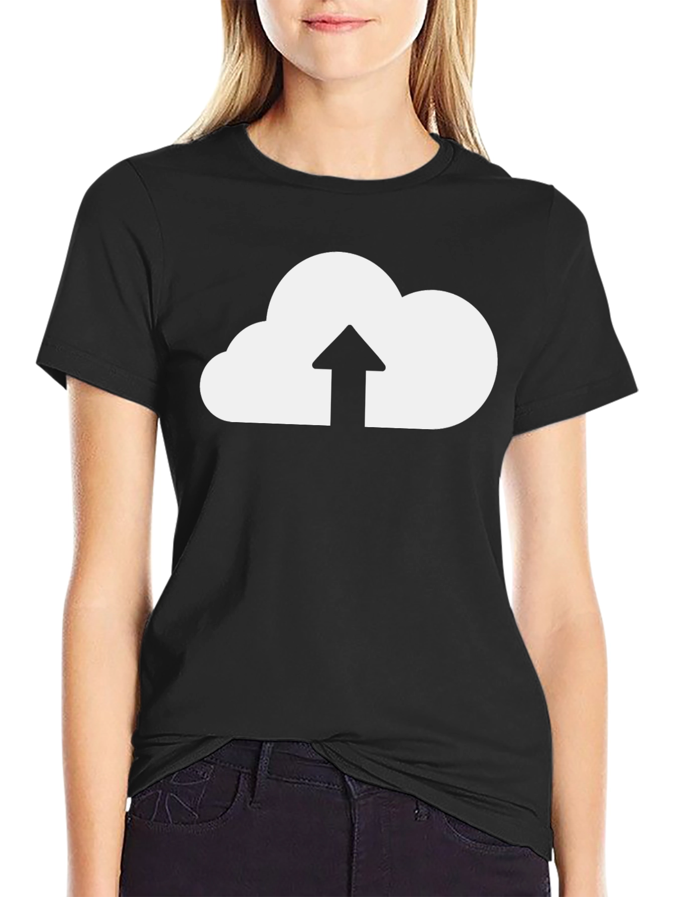 Cloud Upload Graphic Tee - Black Cotton T-Shirt
