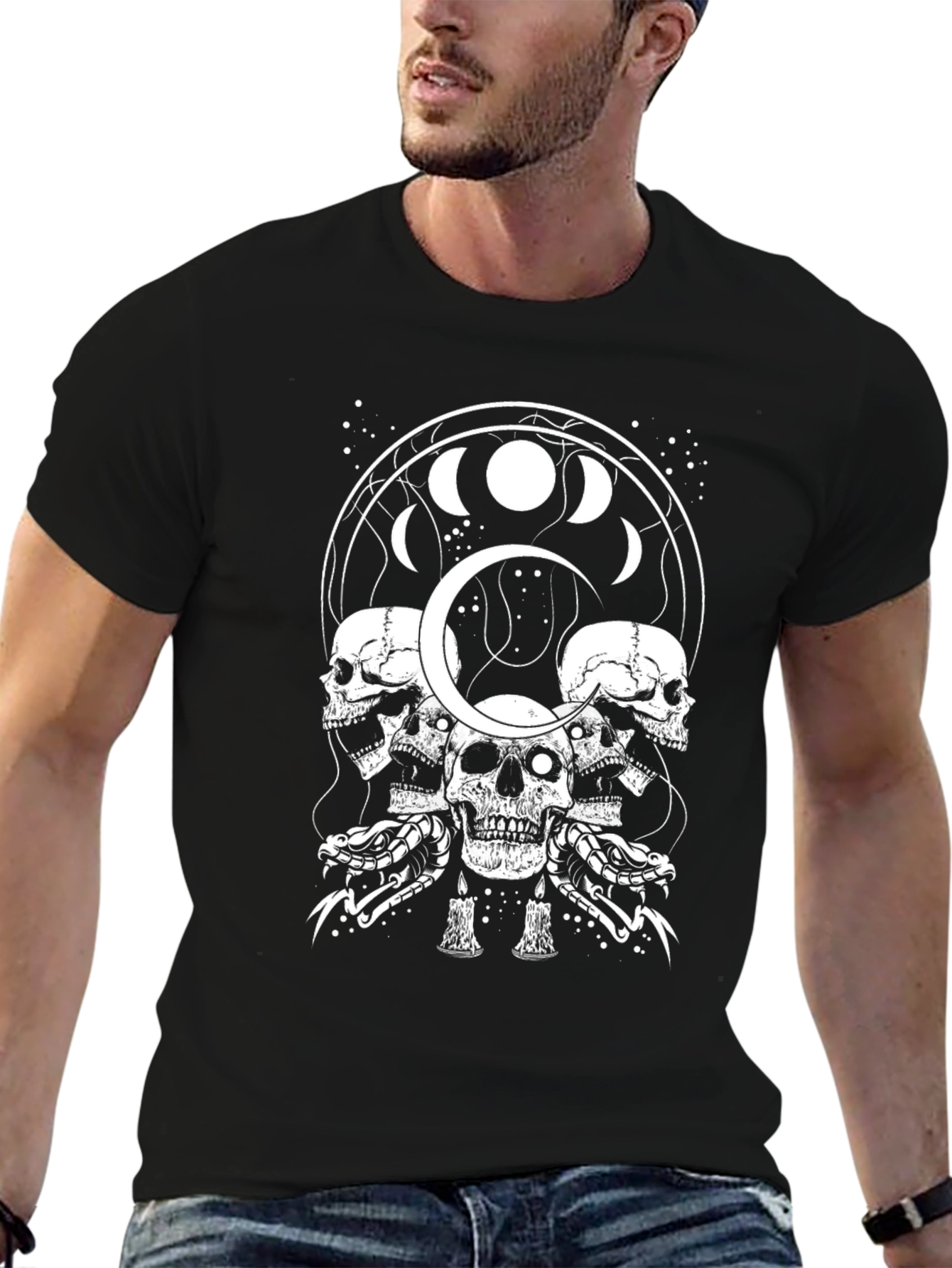 Skull & Snake Graphic T-Shirt - Moon Phase Design