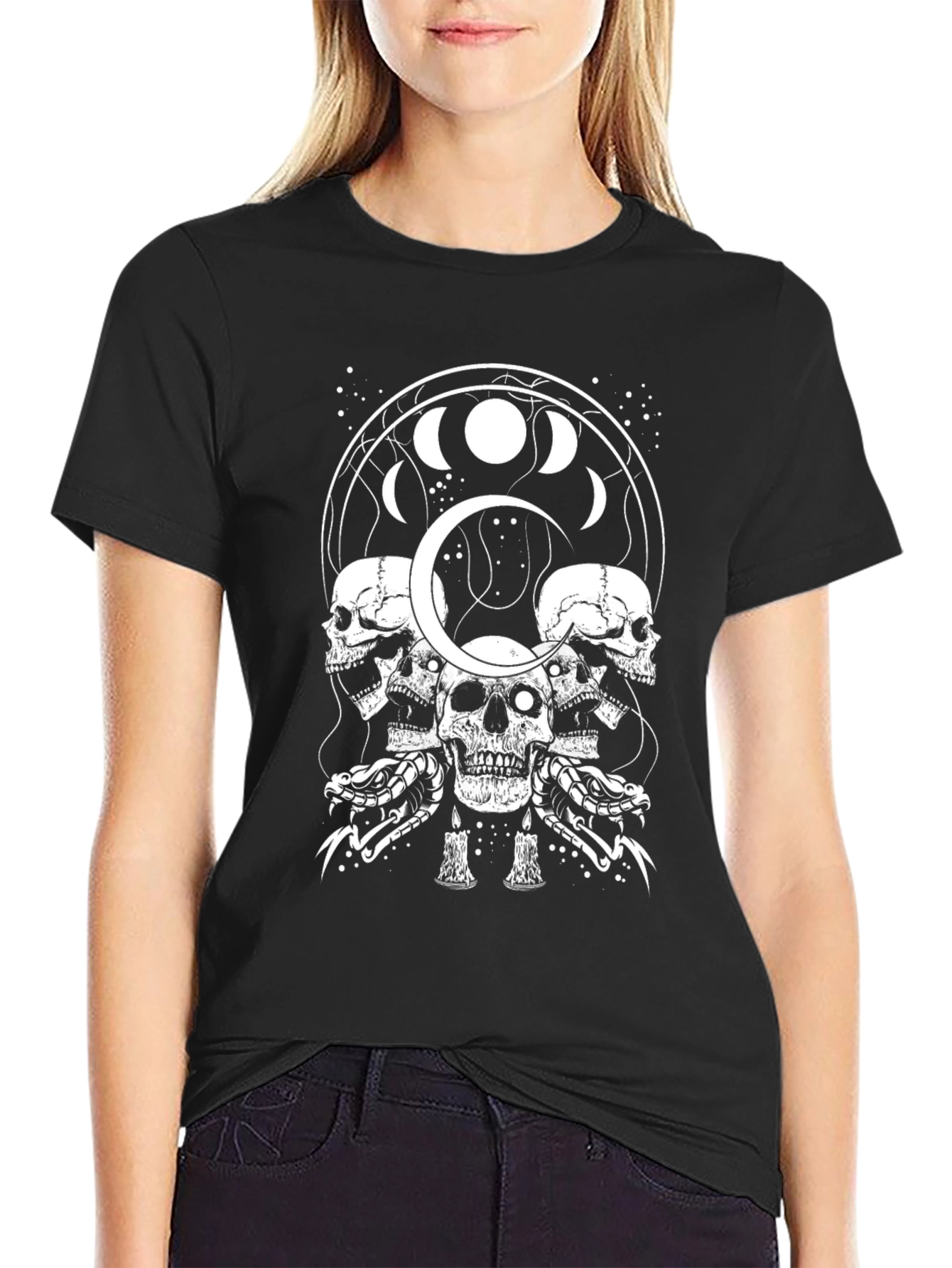 Skull & Snake Graphic T-Shirt - Moon Phase Design