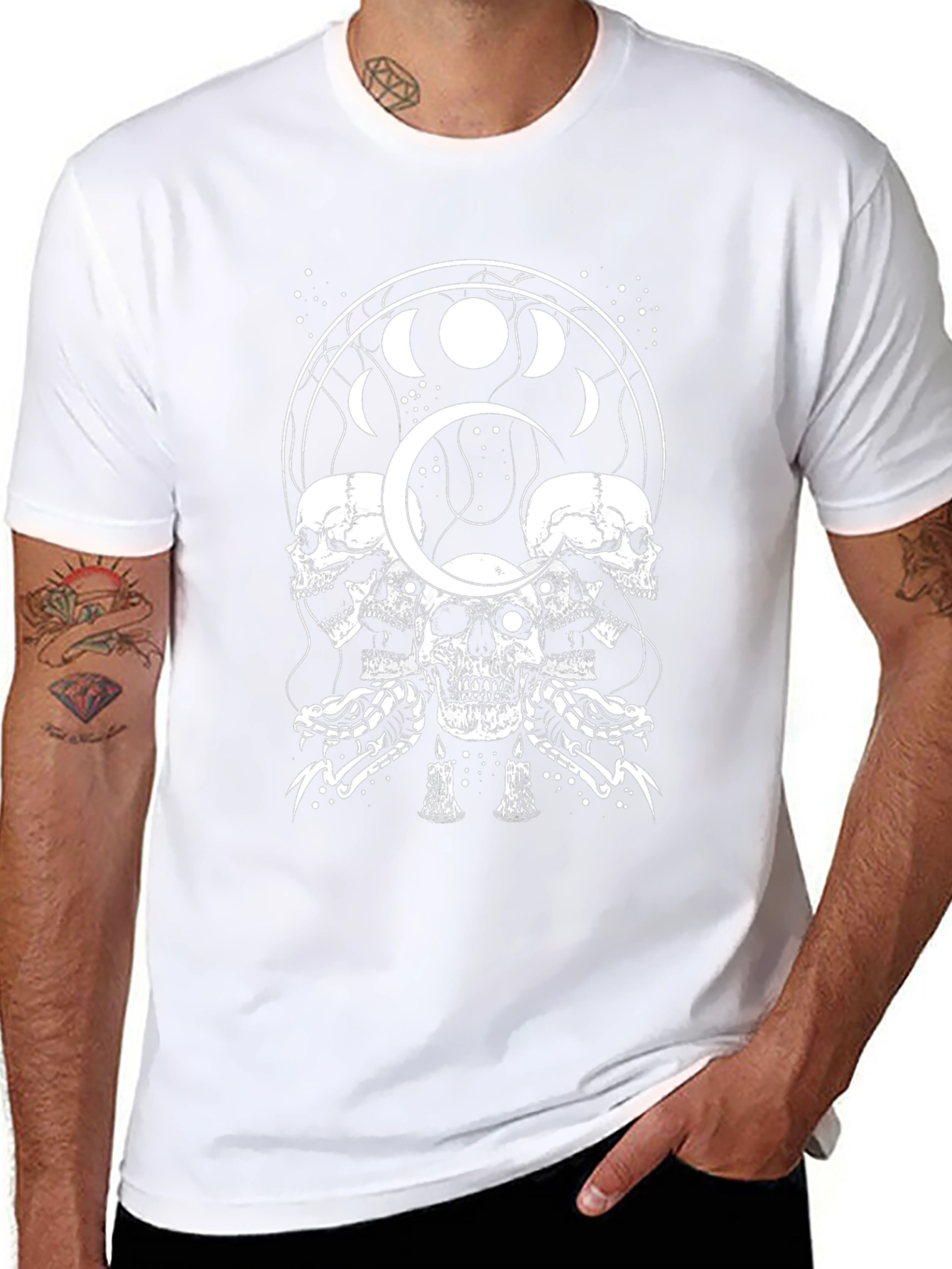 Skull & Snake Graphic T-Shirt - Moon Phase Design