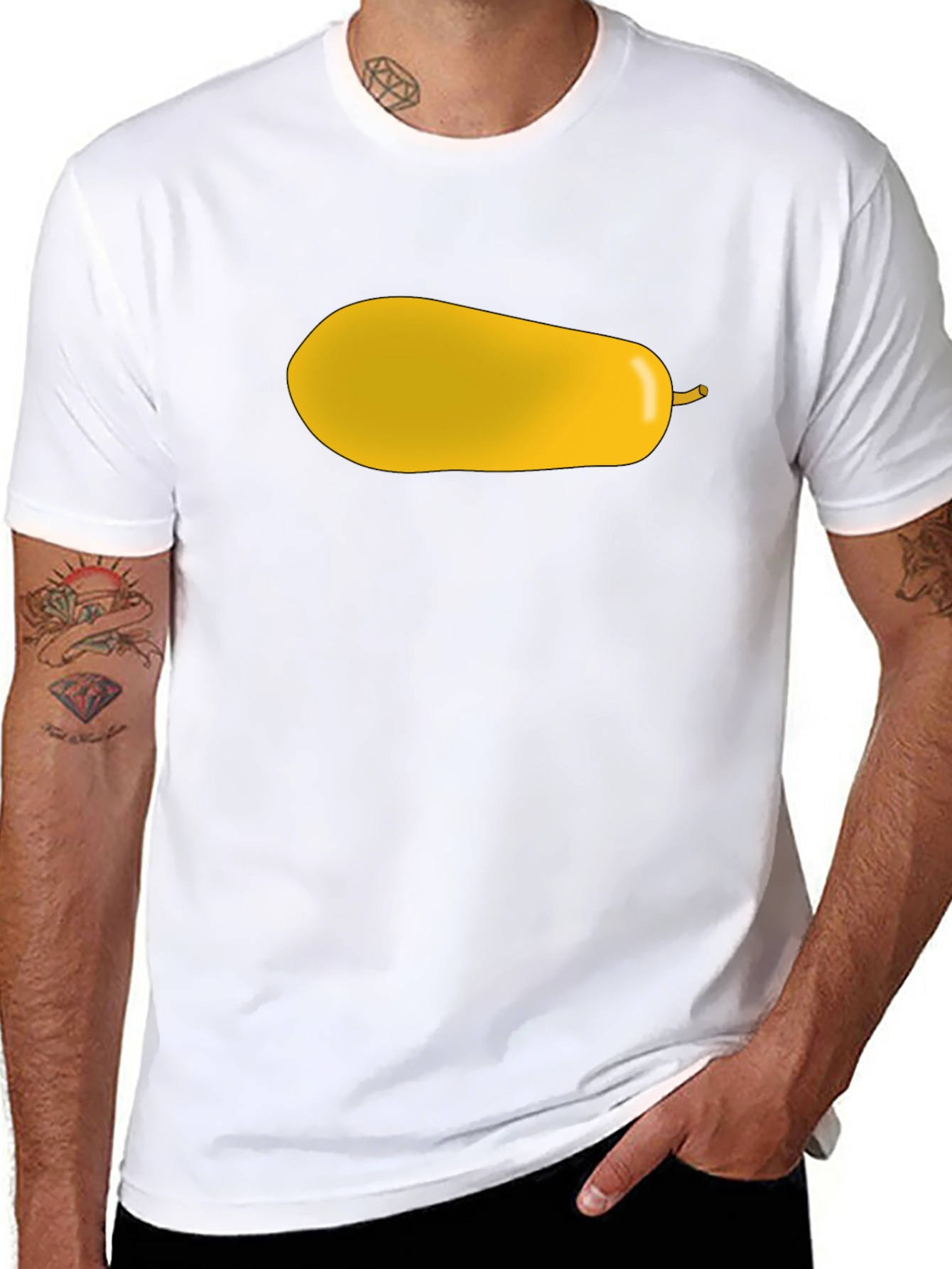 Yellow Pear Graphic Print Black T-Shirt