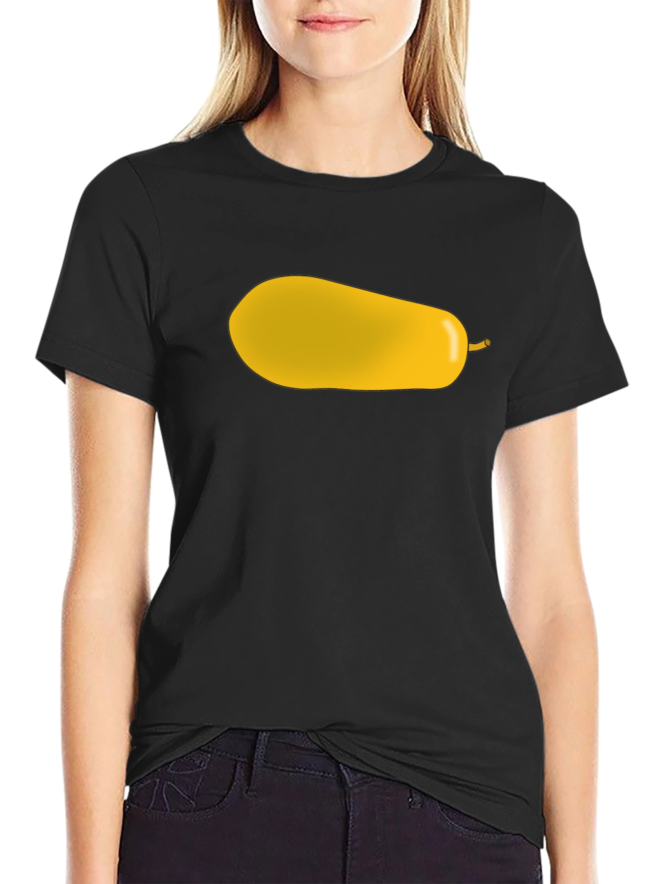 Yellow Pear Graphic Print Black T-Shirt