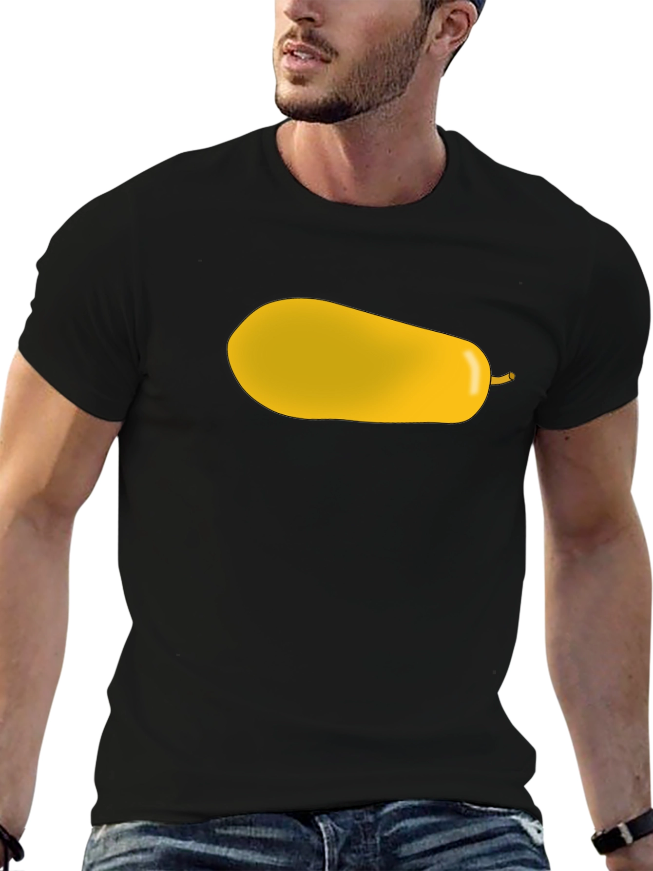 Yellow Pear Graphic Print Black T-Shirt