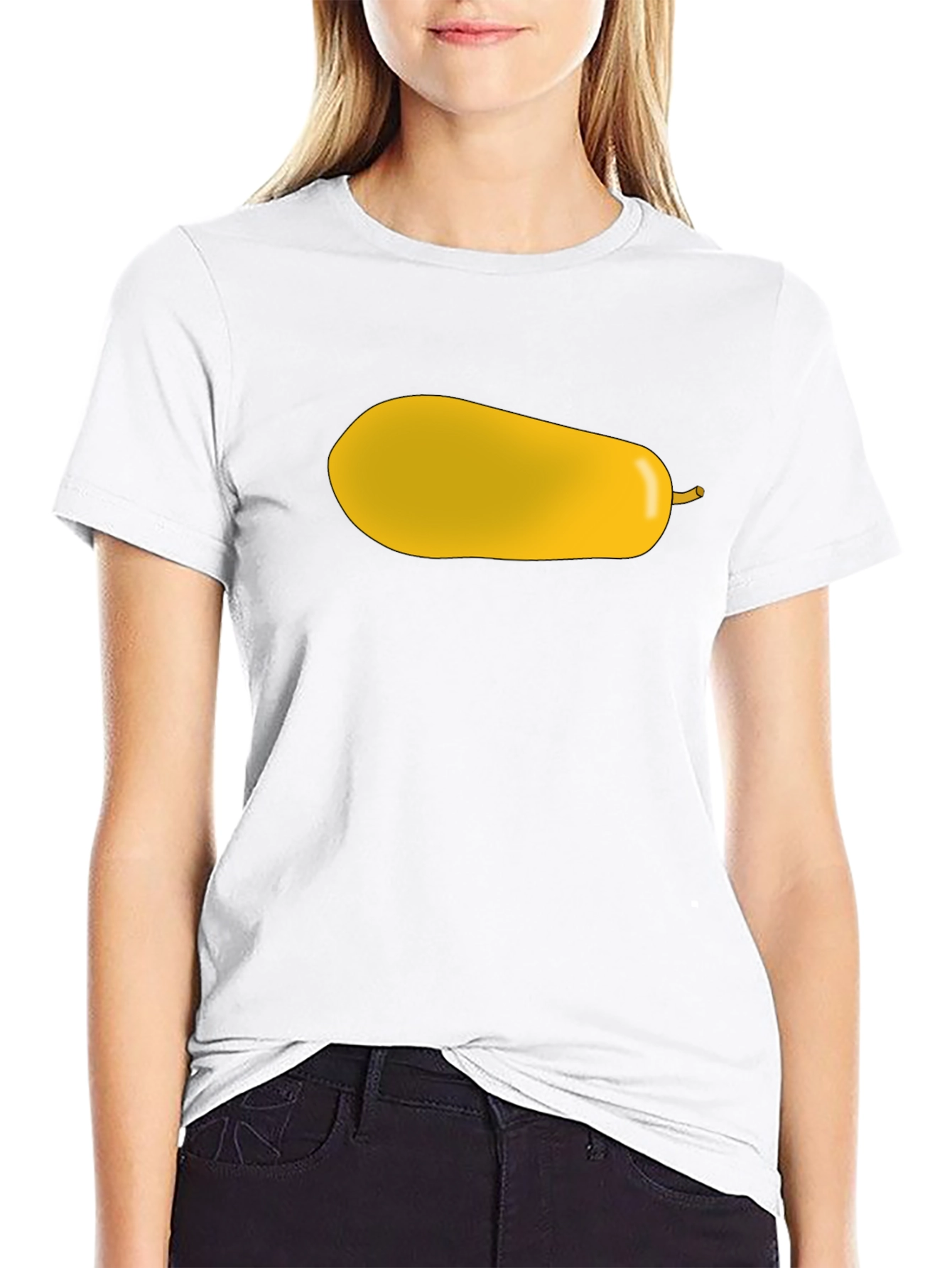 Yellow Pear Graphic Print Black T-Shirt
