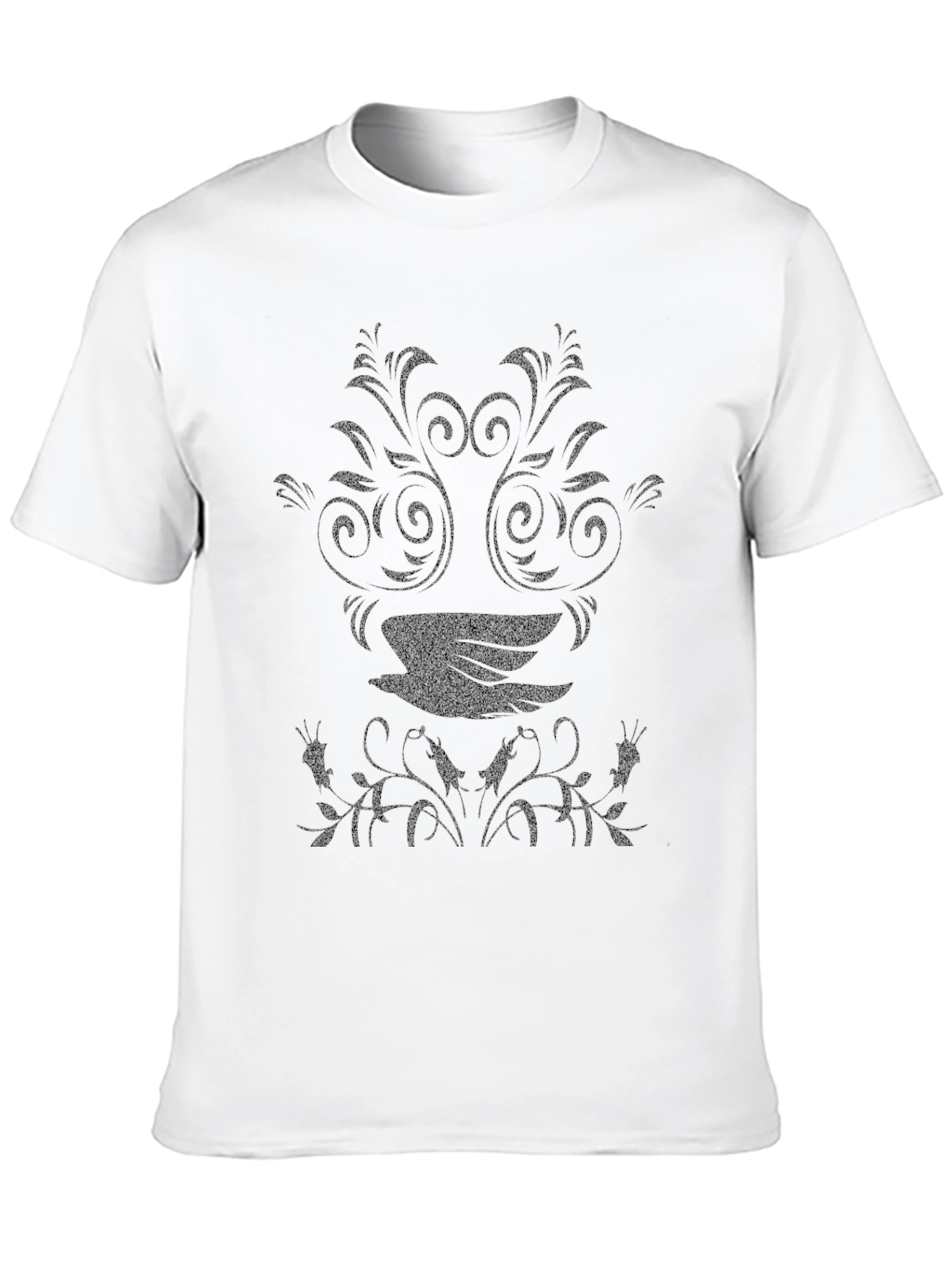 Black T-Shirt with Floral Bird Design