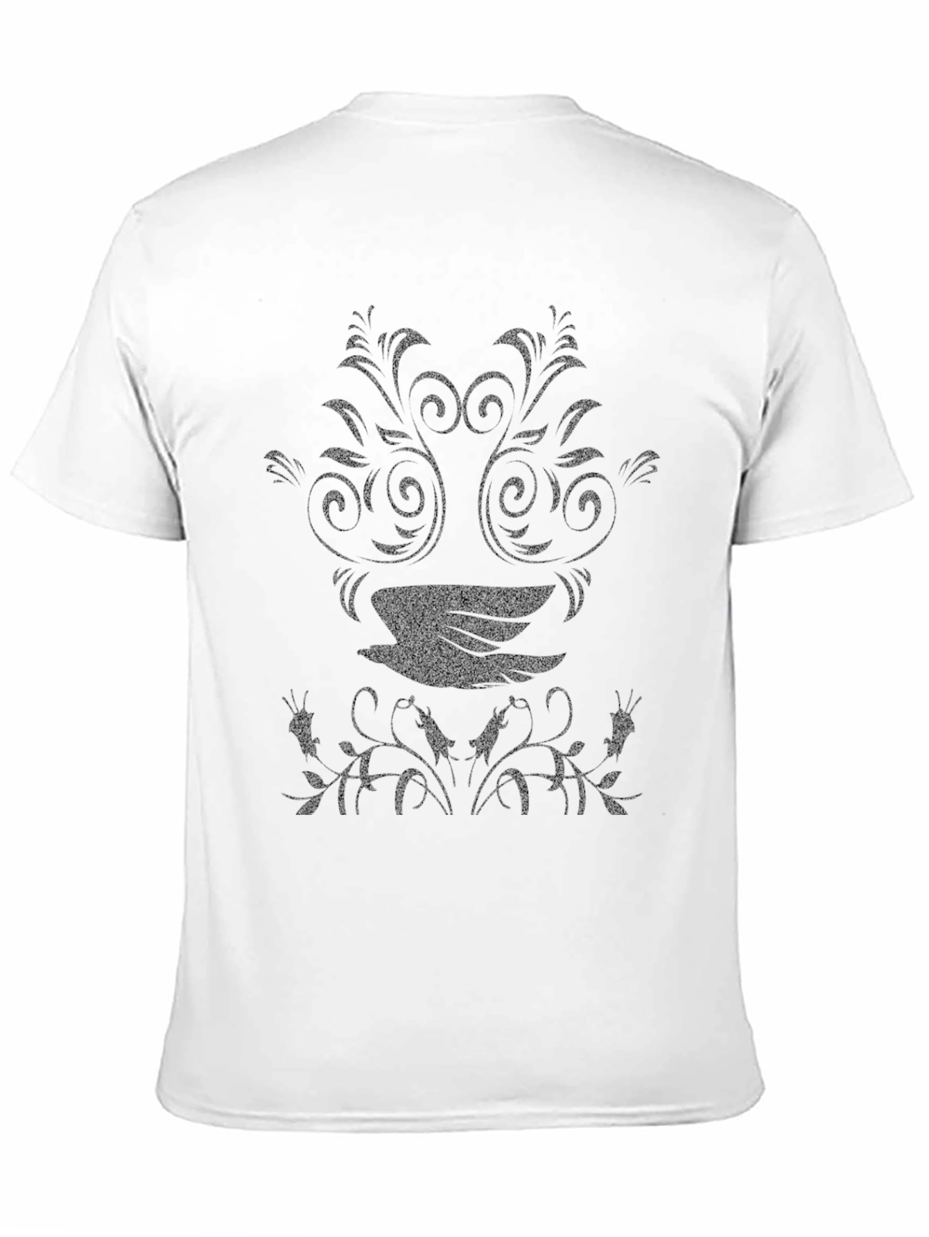 Black T-Shirt with Floral Bird Design