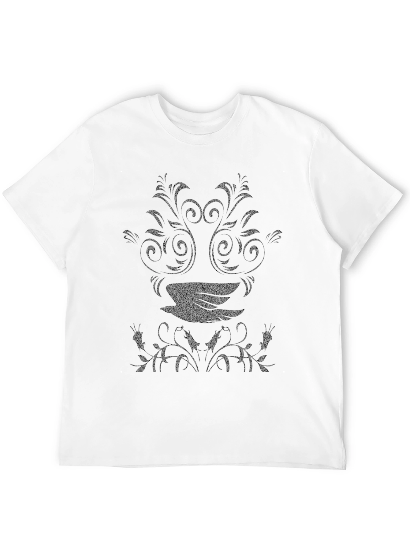 Black T-Shirt with Floral Bird Design