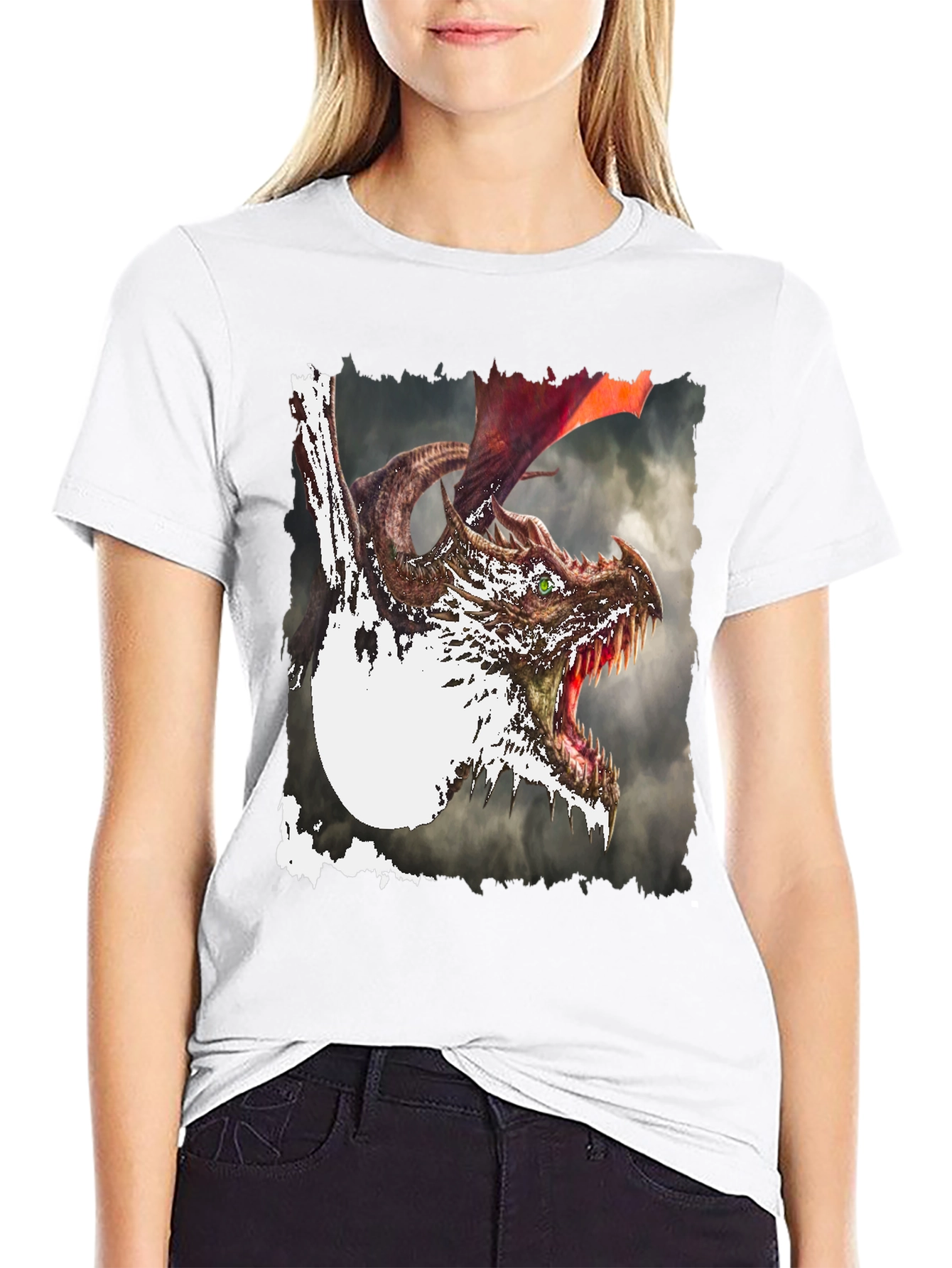 Dragon Graphic Print Tee - Mythical Creature Black T-Shirt