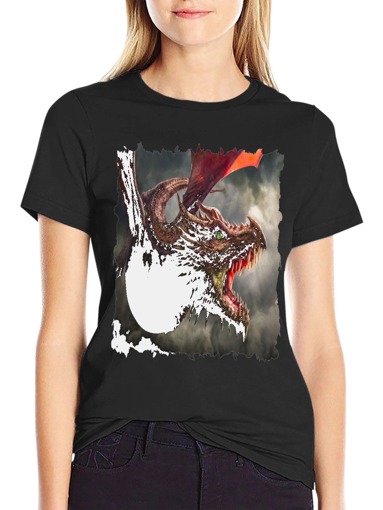 Dragon Graphic Print Tee - Mythical Creature Black T-Shirt