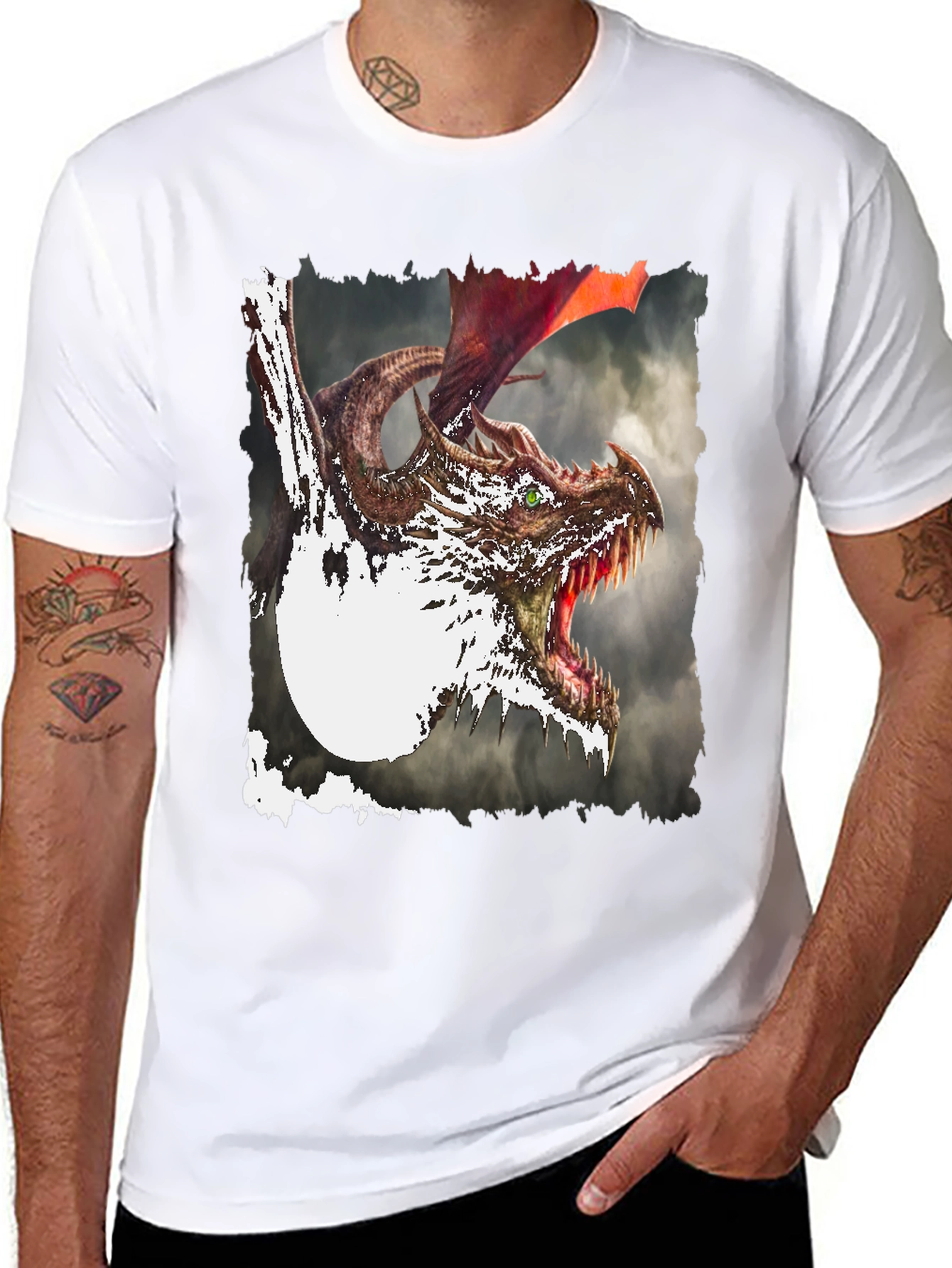 Dragon Graphic Print Tee - Mythical Creature Black T-Shirt