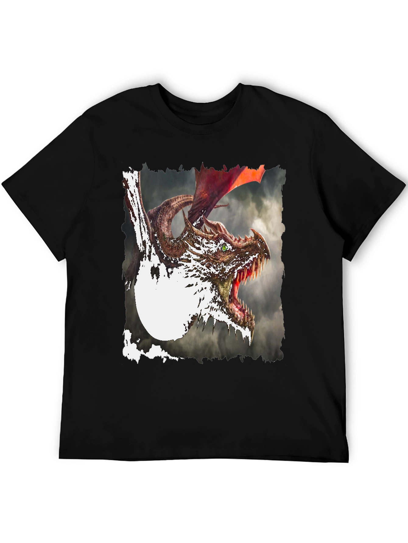 Dragon Graphic Print Tee - Mythical Creature Black T-Shirt