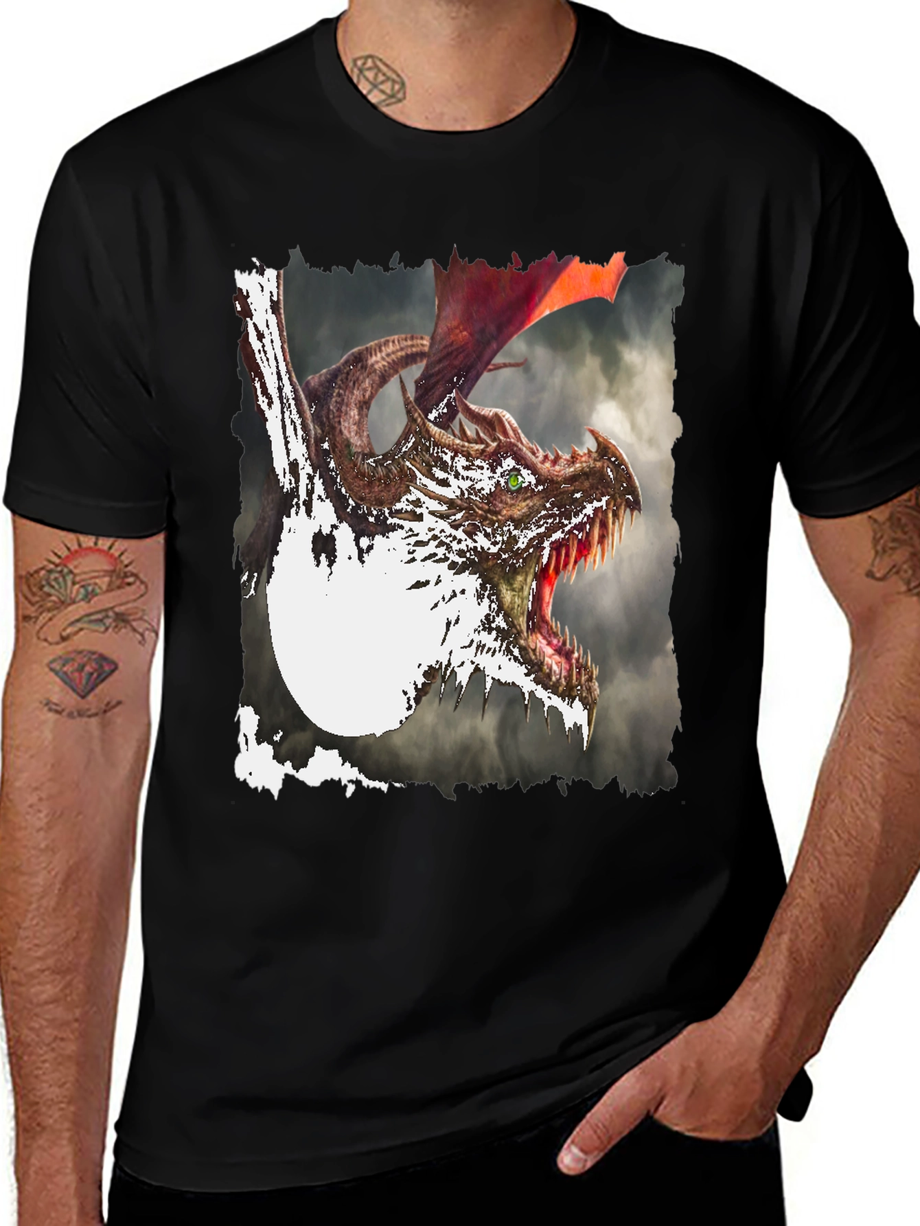 Dragon Graphic Print Tee - Mythical Creature Black T-Shirt