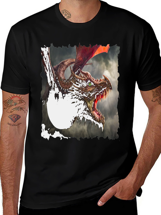 Dragon Graphic Print Tee - Mythical Creature Black T-Shirt