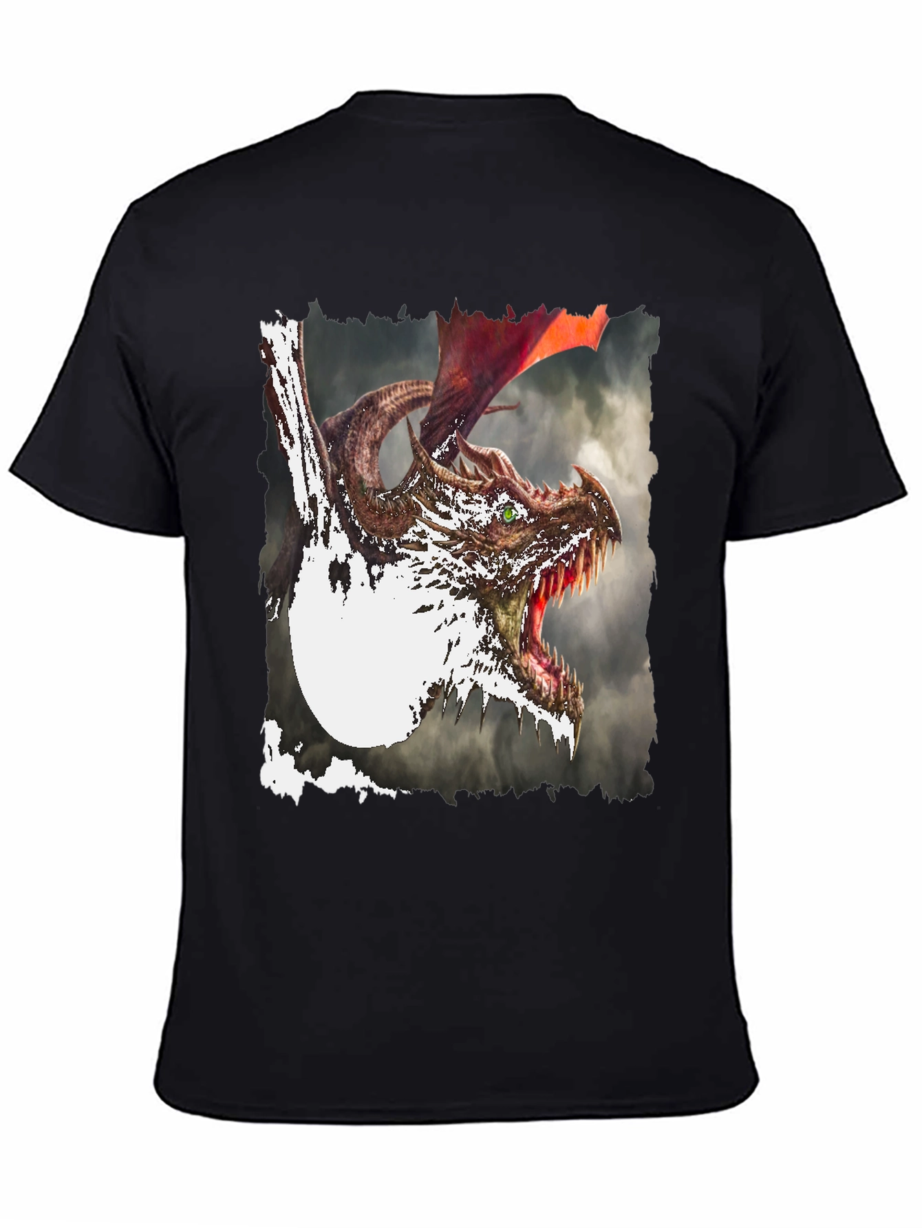 Dragon Graphic Print Tee - Mythical Creature Black T-Shirt
