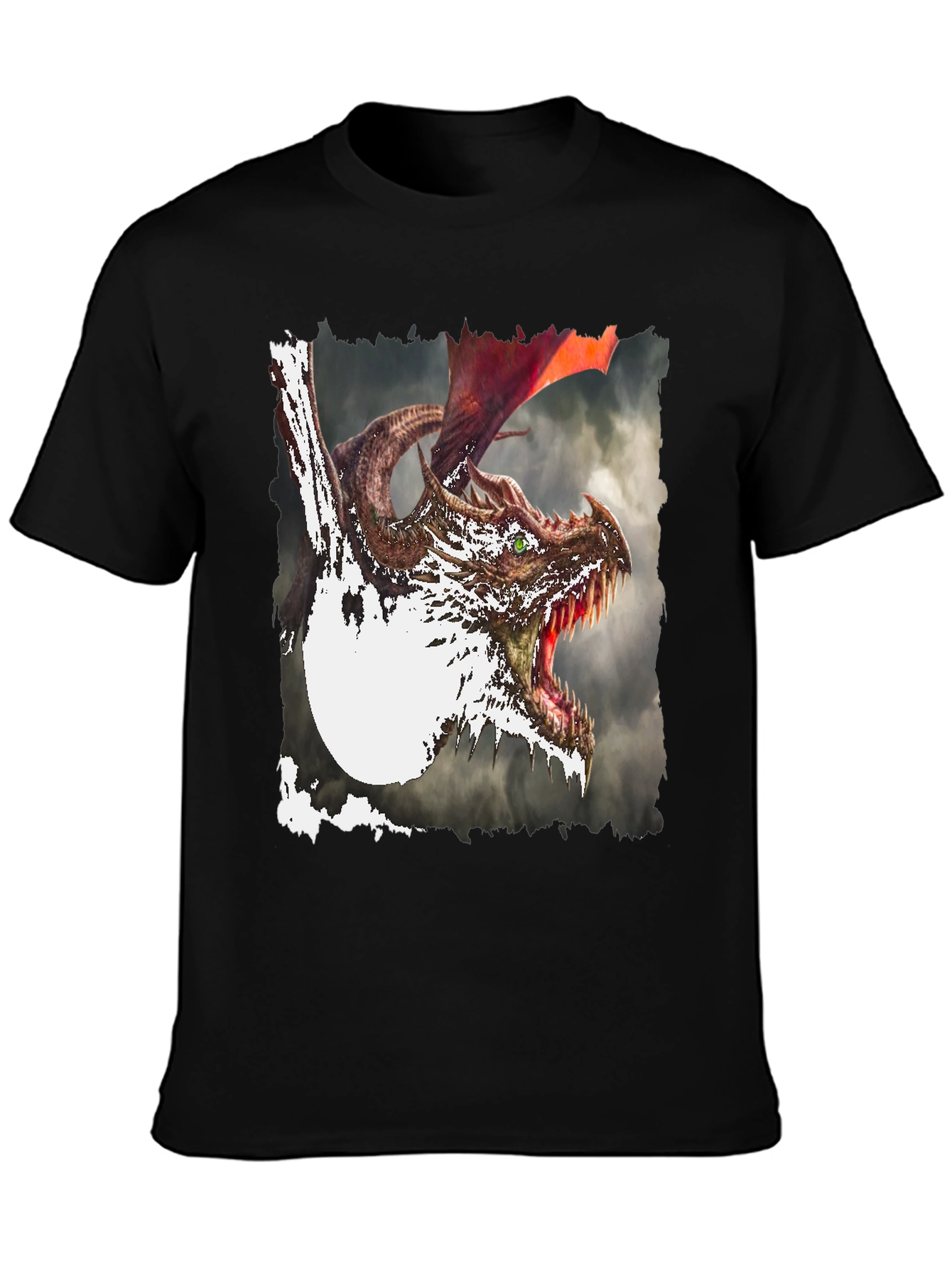 Dragon Graphic Print Tee - Mythical Creature Black T-Shirt