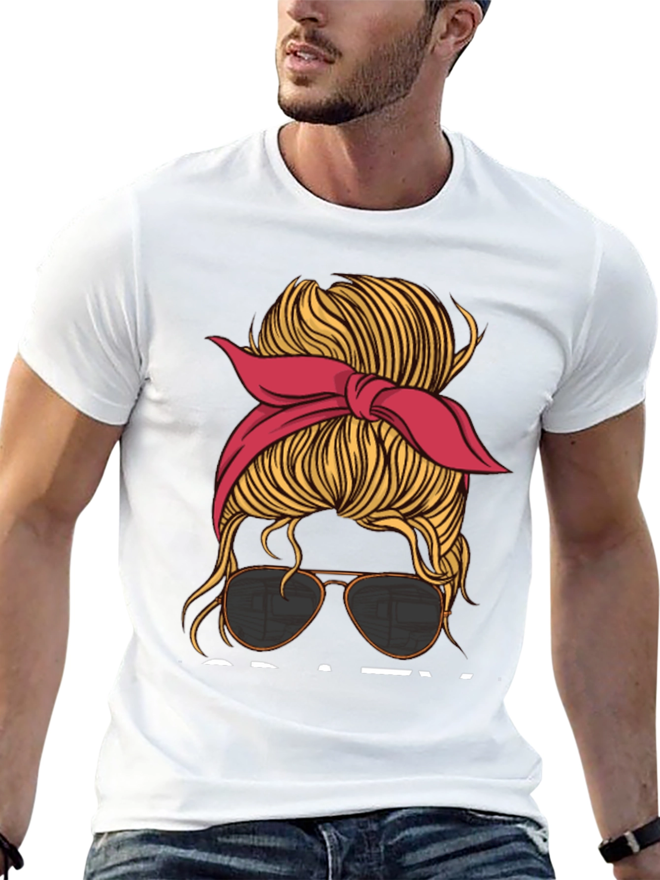 Messy Bun Aviator T-Shirt - Casual Graphic Tee