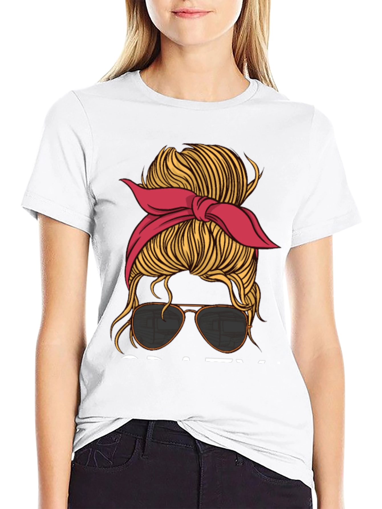 Messy Bun Aviator T-Shirt - Casual Graphic Tee