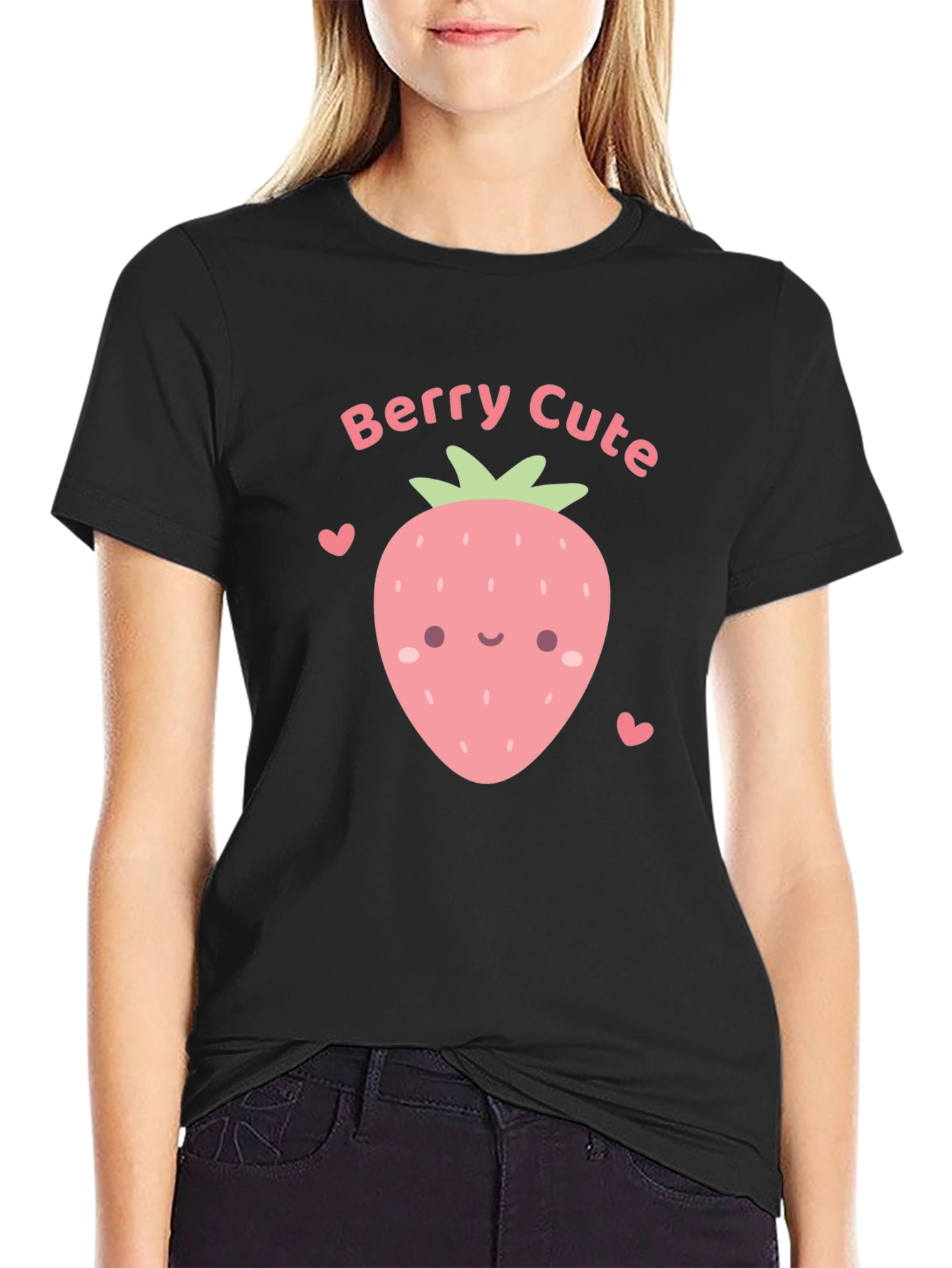 Berry Cute Graphic Tee - Black Cotton T-Shirt