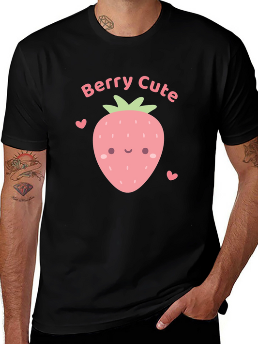 Berry Cute Graphic Tee - Black Cotton T-Shirt