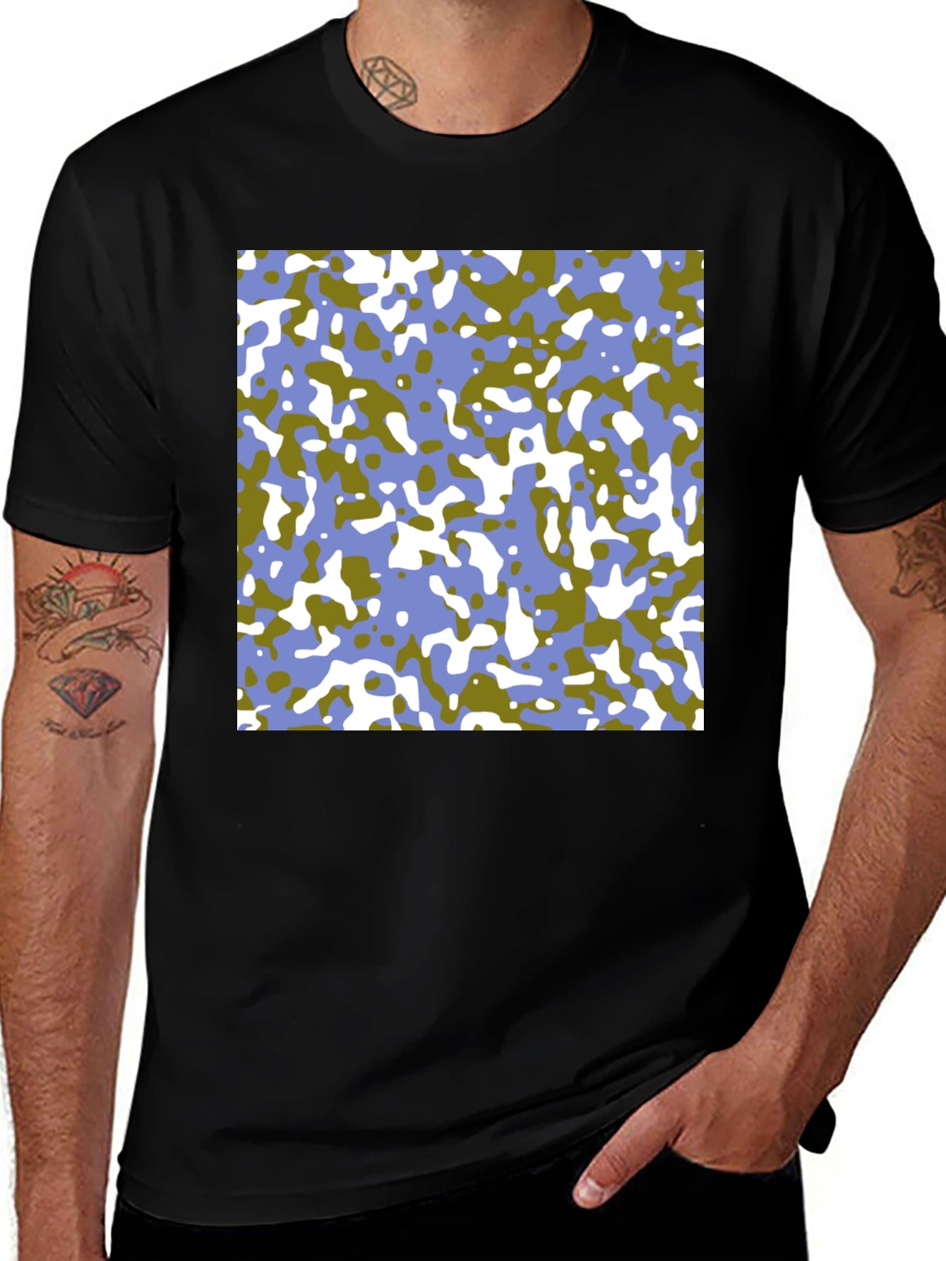 Abstract Camo Print Black T-Shirt