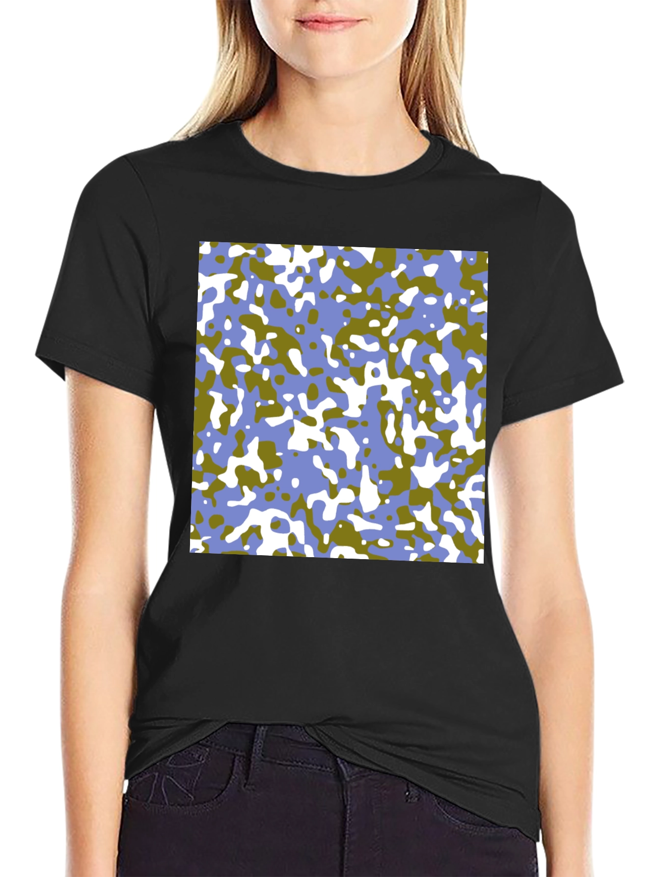 Abstract Camo Print Black T-Shirt
