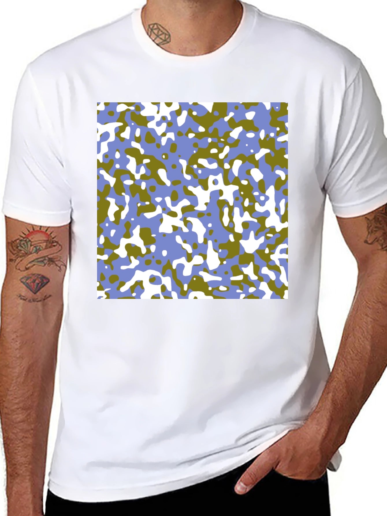 Abstract Camo Print Black T-Shirt