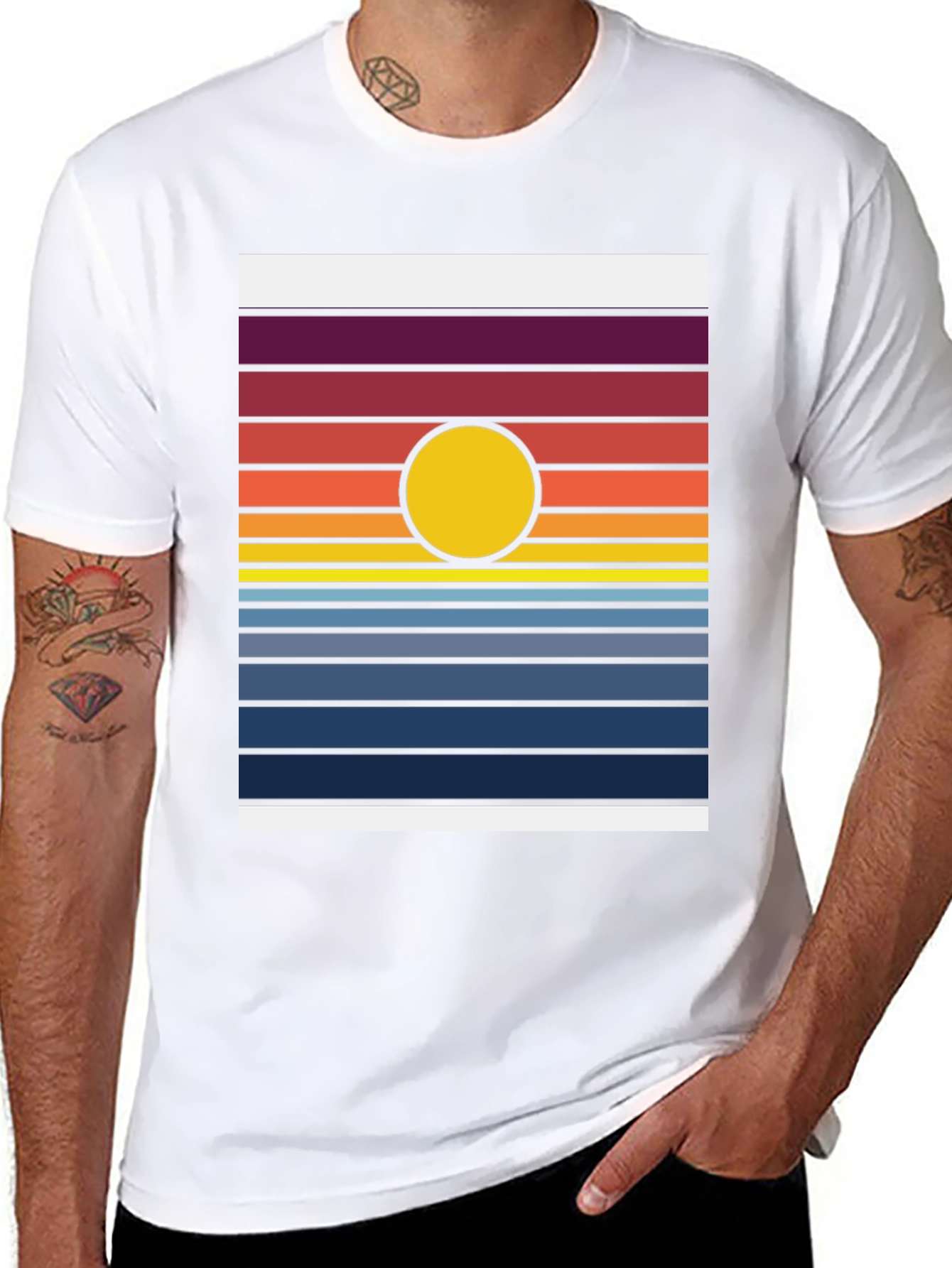 Retro Sunset Striped Graphic Tee