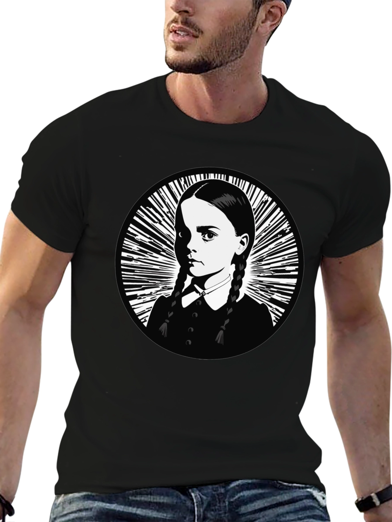 Wednesday Addams Portrait Graphic Tee - Black