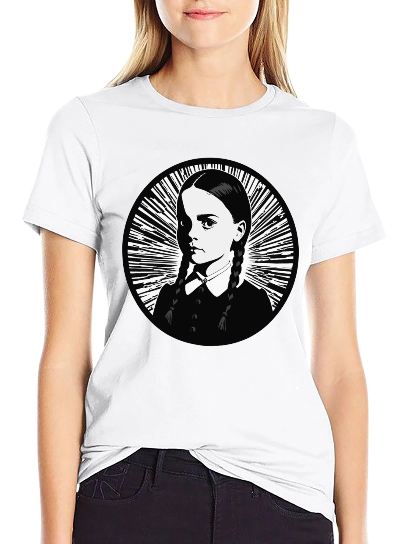 Wednesday Addams Portrait Graphic Tee - Black