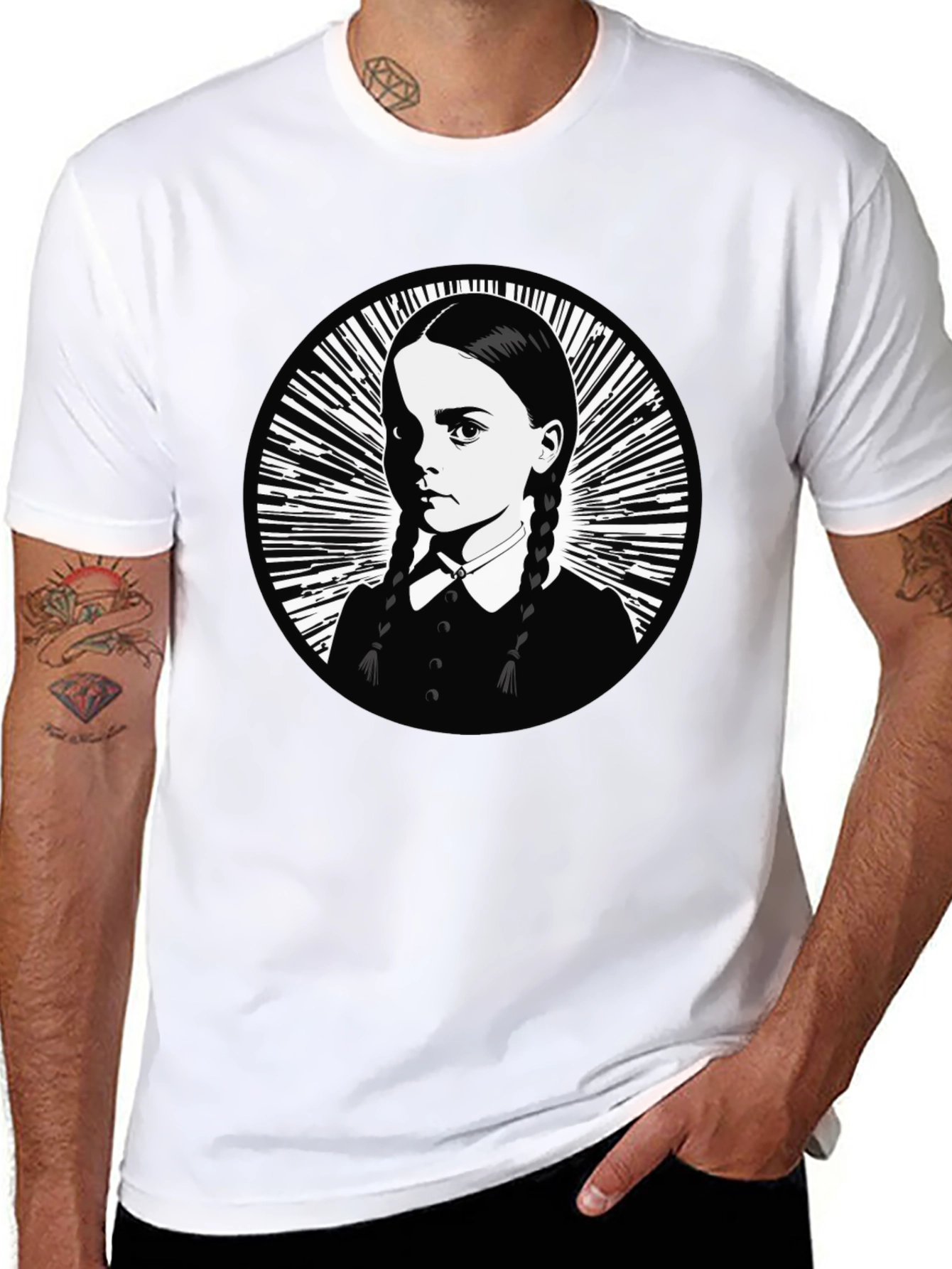 Wednesday Addams Portrait Graphic Tee - Black