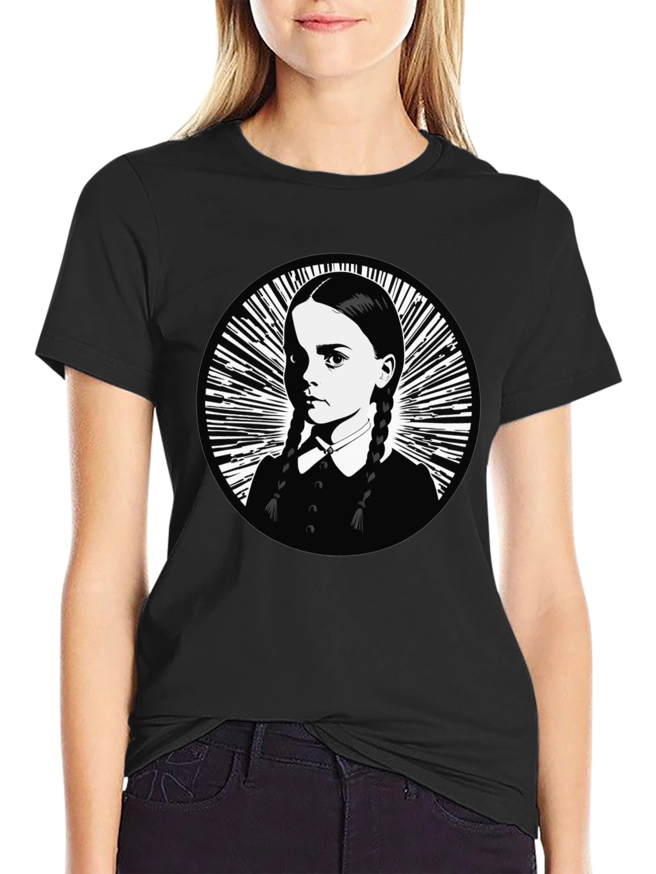 Wednesday Addams Portrait Graphic Tee - Black