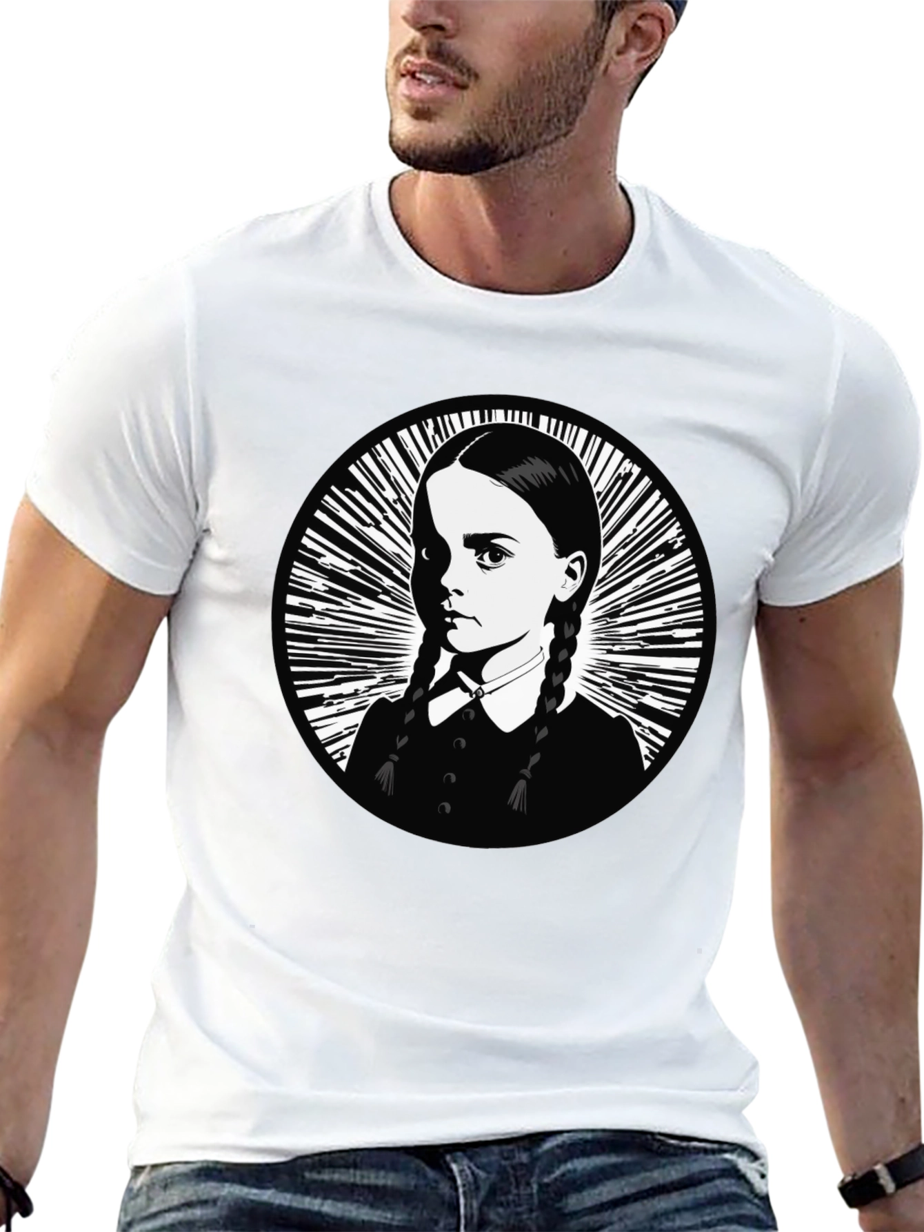 Wednesday Addams Portrait Graphic Tee - Black