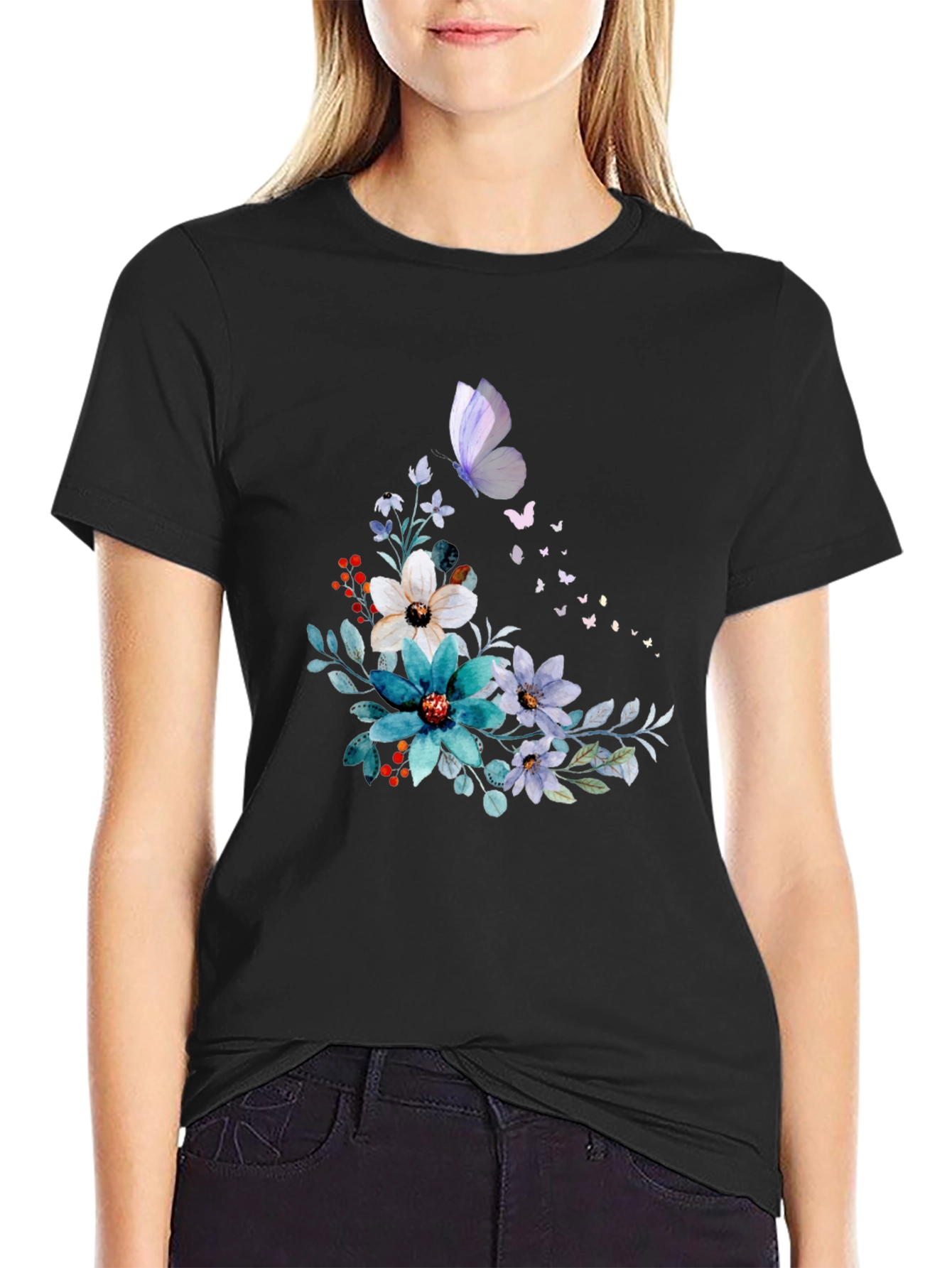 Floral Butterfly Graphic Print Tee