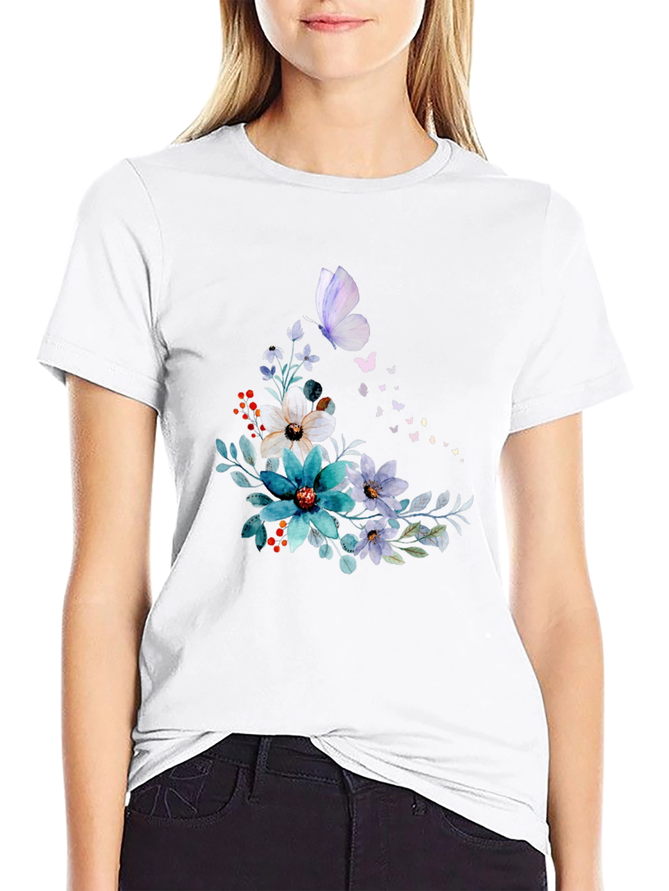 Floral Butterfly Graphic Print Tee