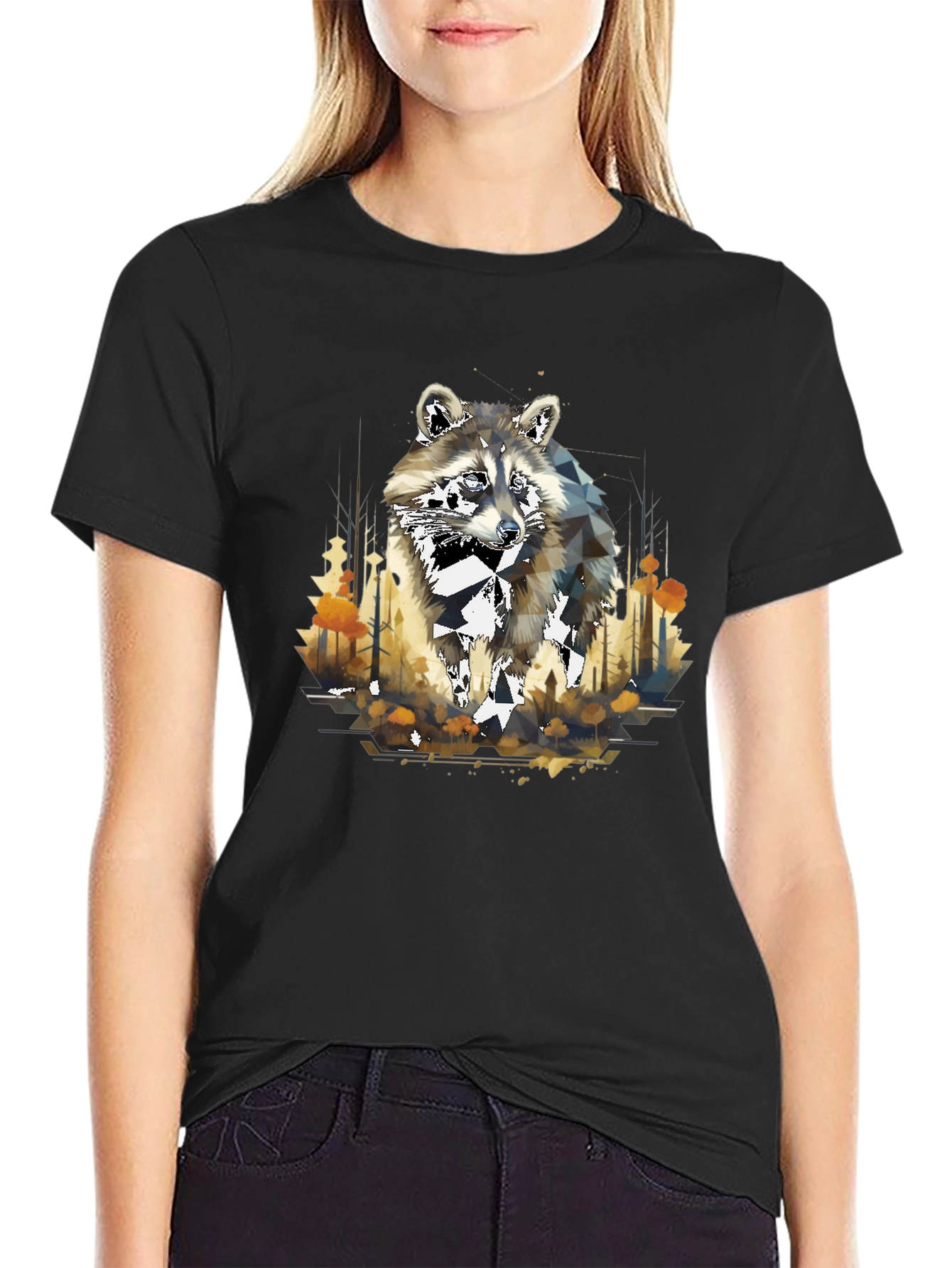 Geometric Raccoon Graphic T-Shirt - Stylish Mens Tee