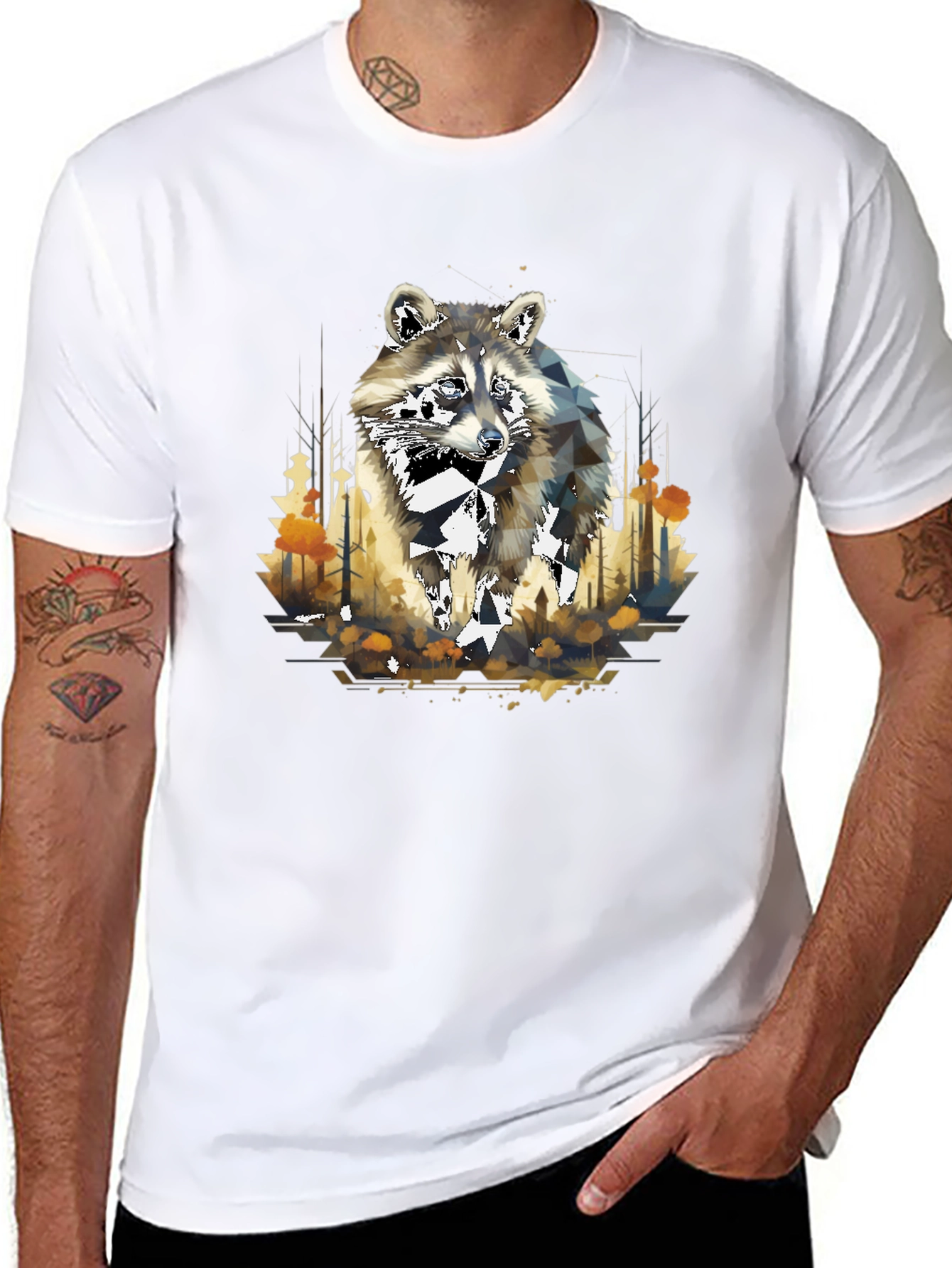 Geometric Raccoon Graphic T-Shirt - Stylish Mens Tee