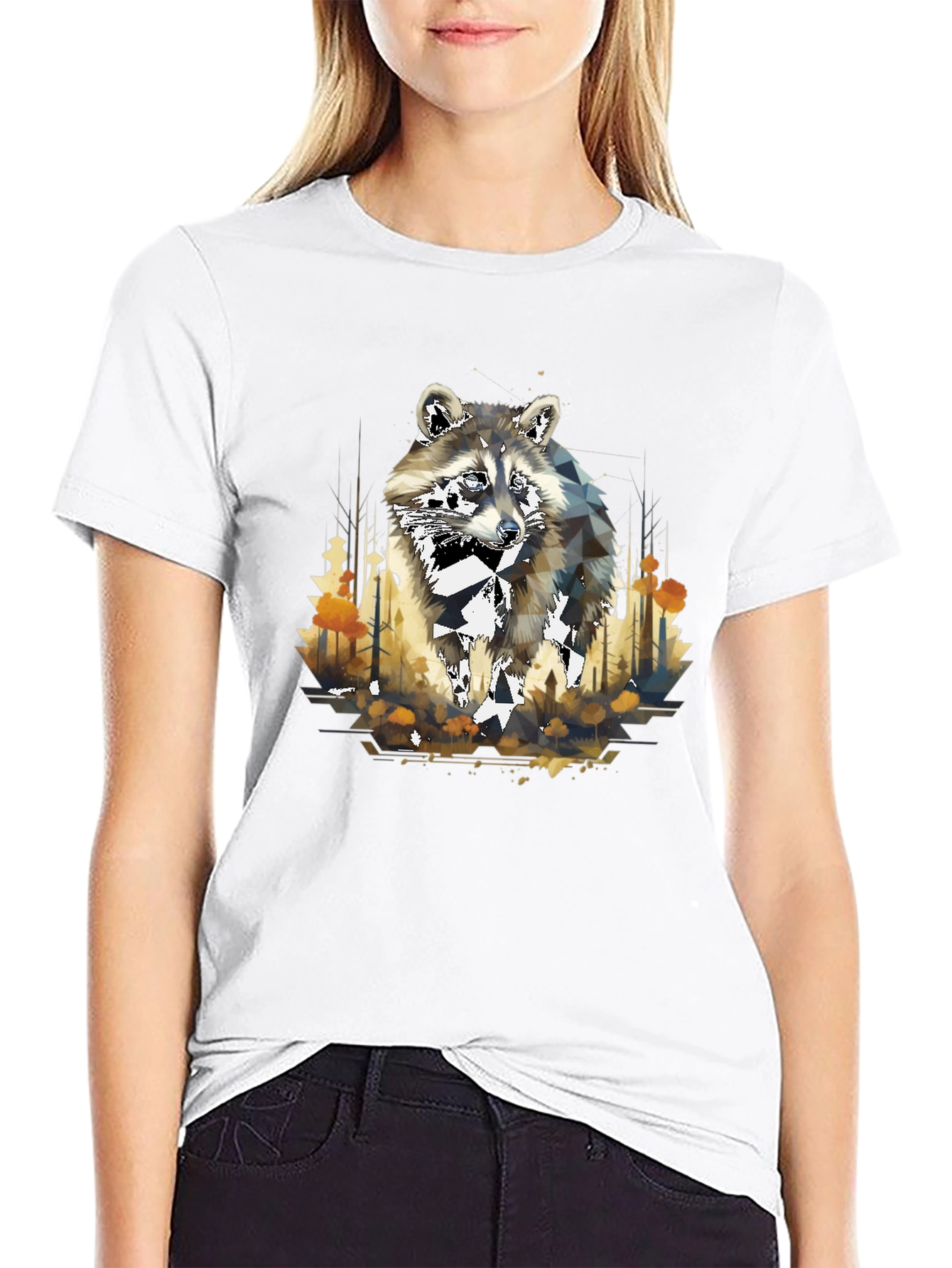 Geometric Raccoon Graphic T-Shirt - Stylish Mens Tee