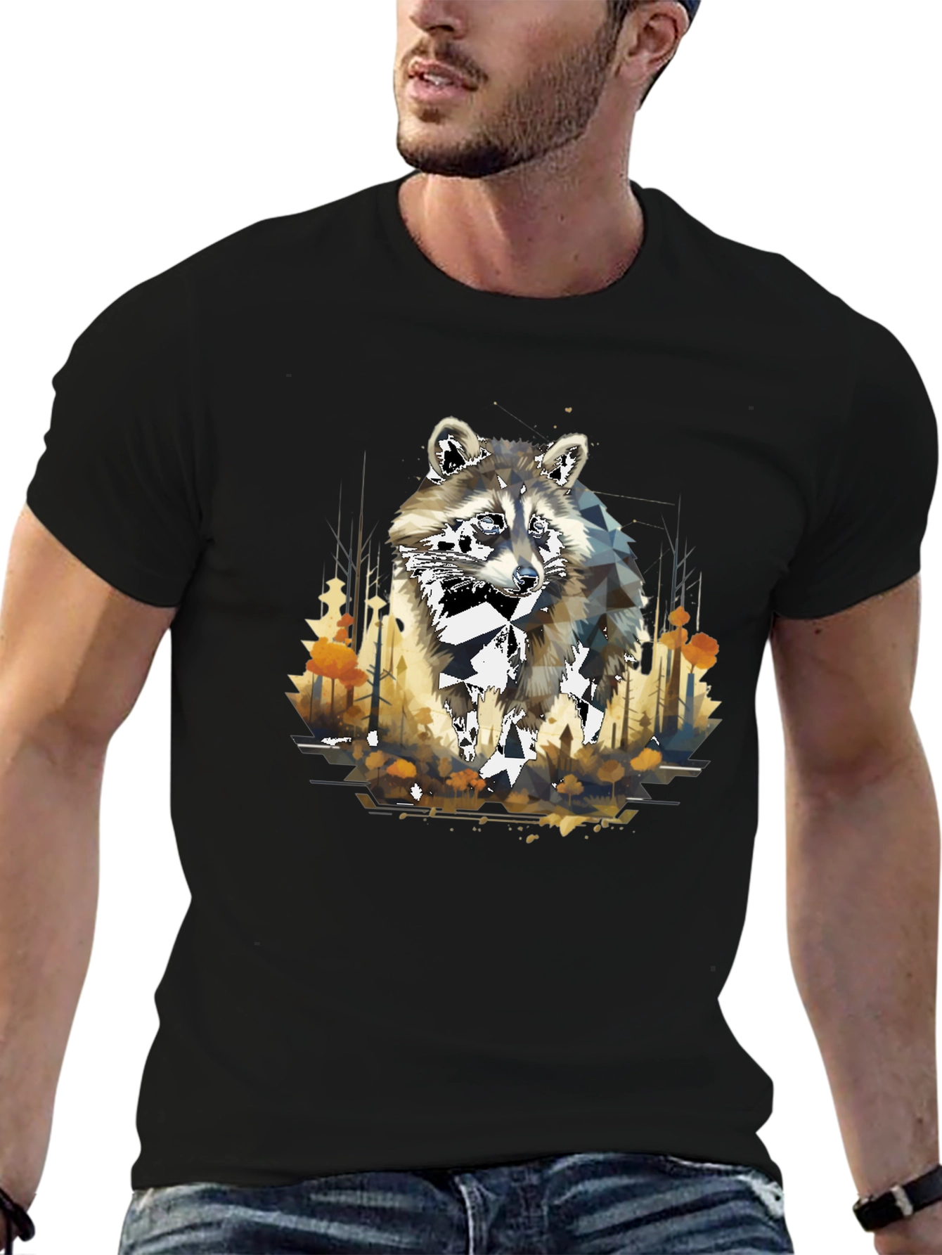 Geometric Raccoon Graphic T-Shirt - Stylish Mens Tee