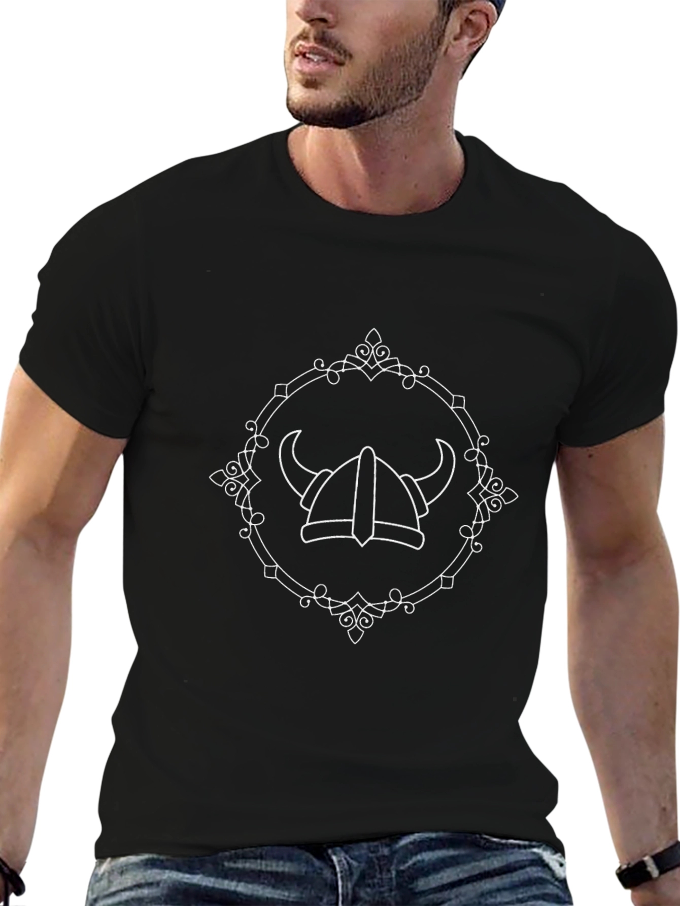 Viking Helmet Graphic Tee - Black Cotton Blend