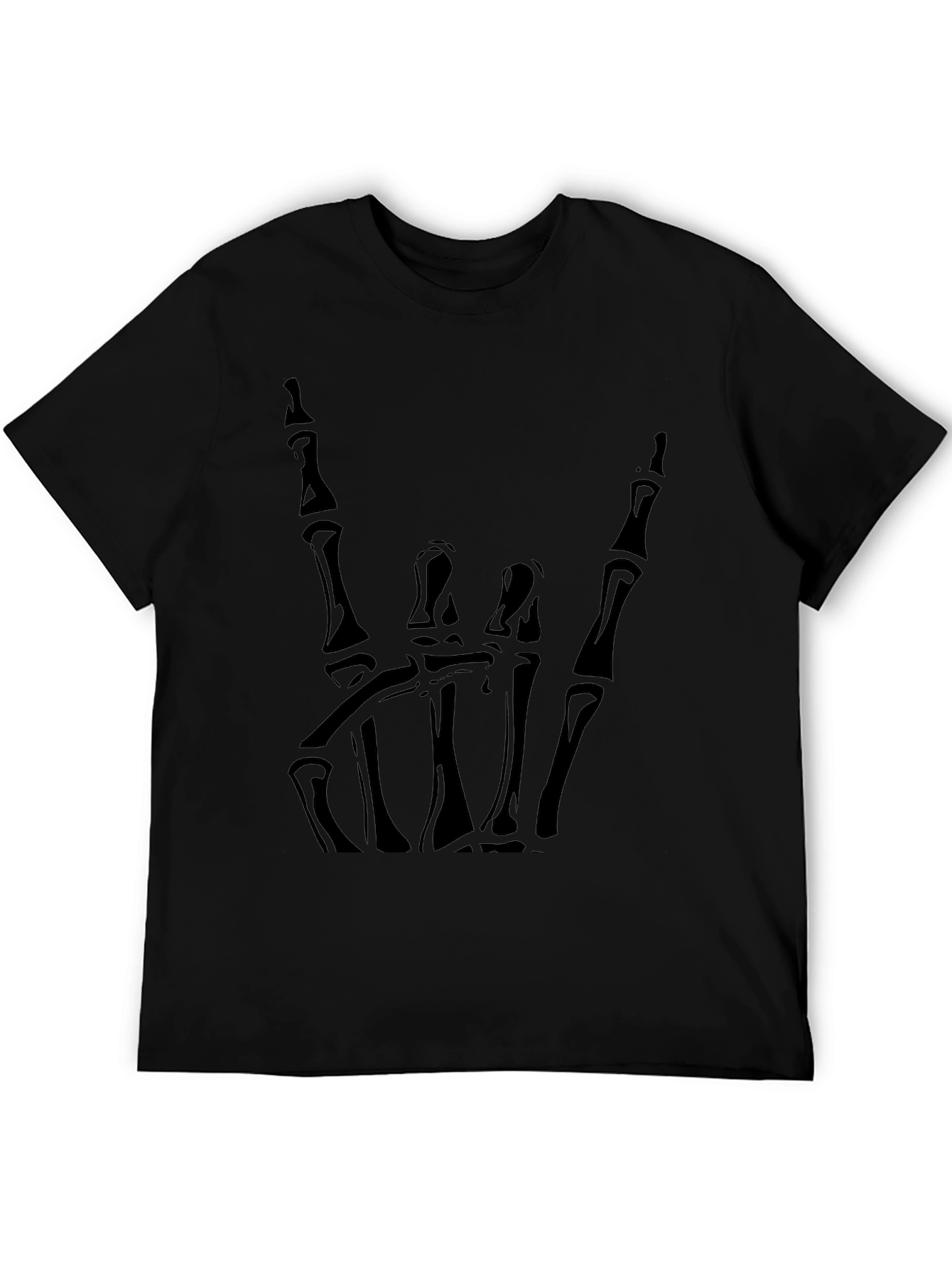 Rock On Skeleton Hand Graphic Tee - Black
