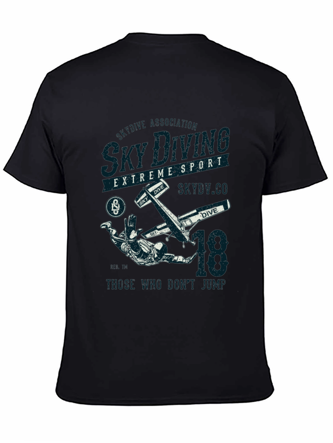 Sky Diving Extreme Sport Black Graphic T-Shirt