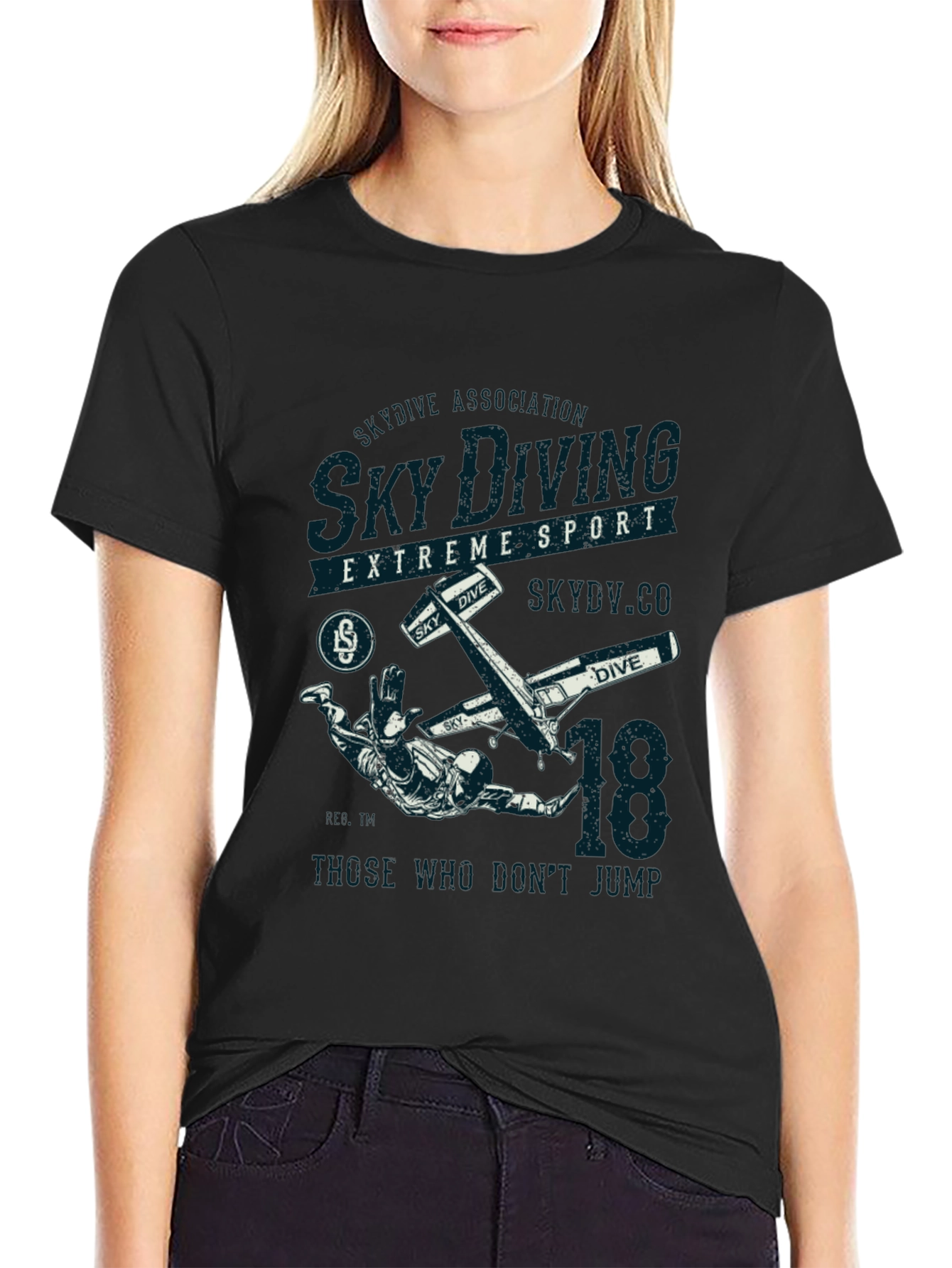 Sky Diving Extreme Sport Black Graphic T-Shirt