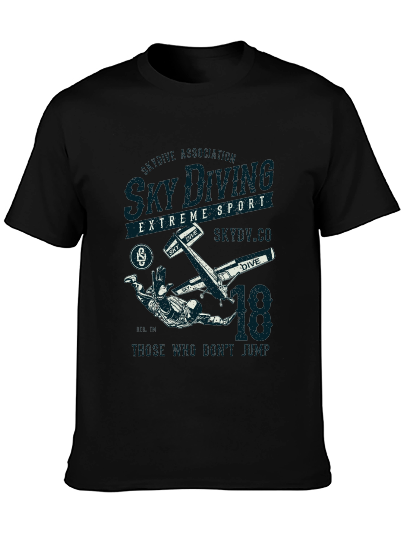 Sky Diving Extreme Sport Black Graphic T-Shirt