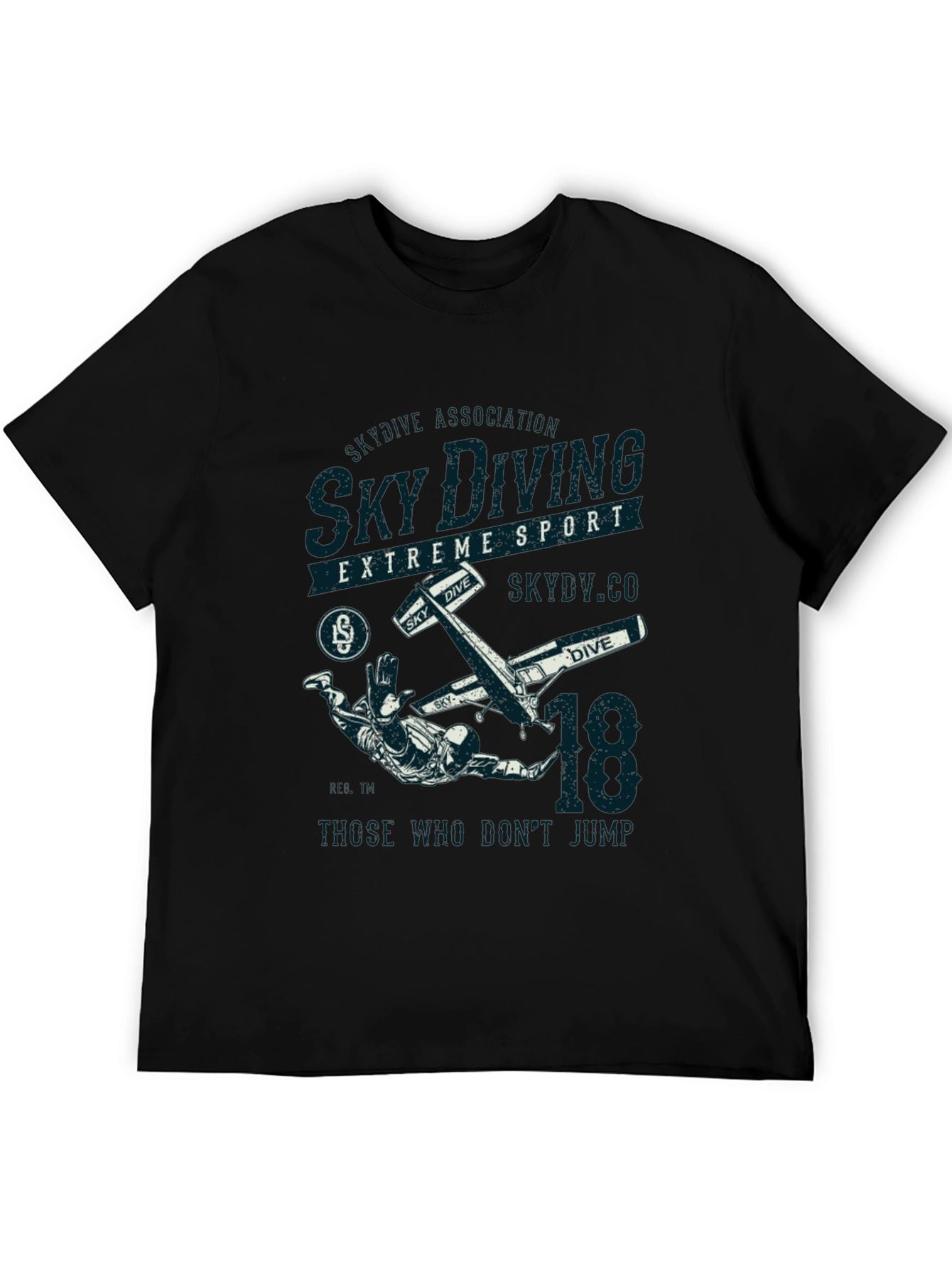 Sky Diving Extreme Sport Black Graphic T-Shirt