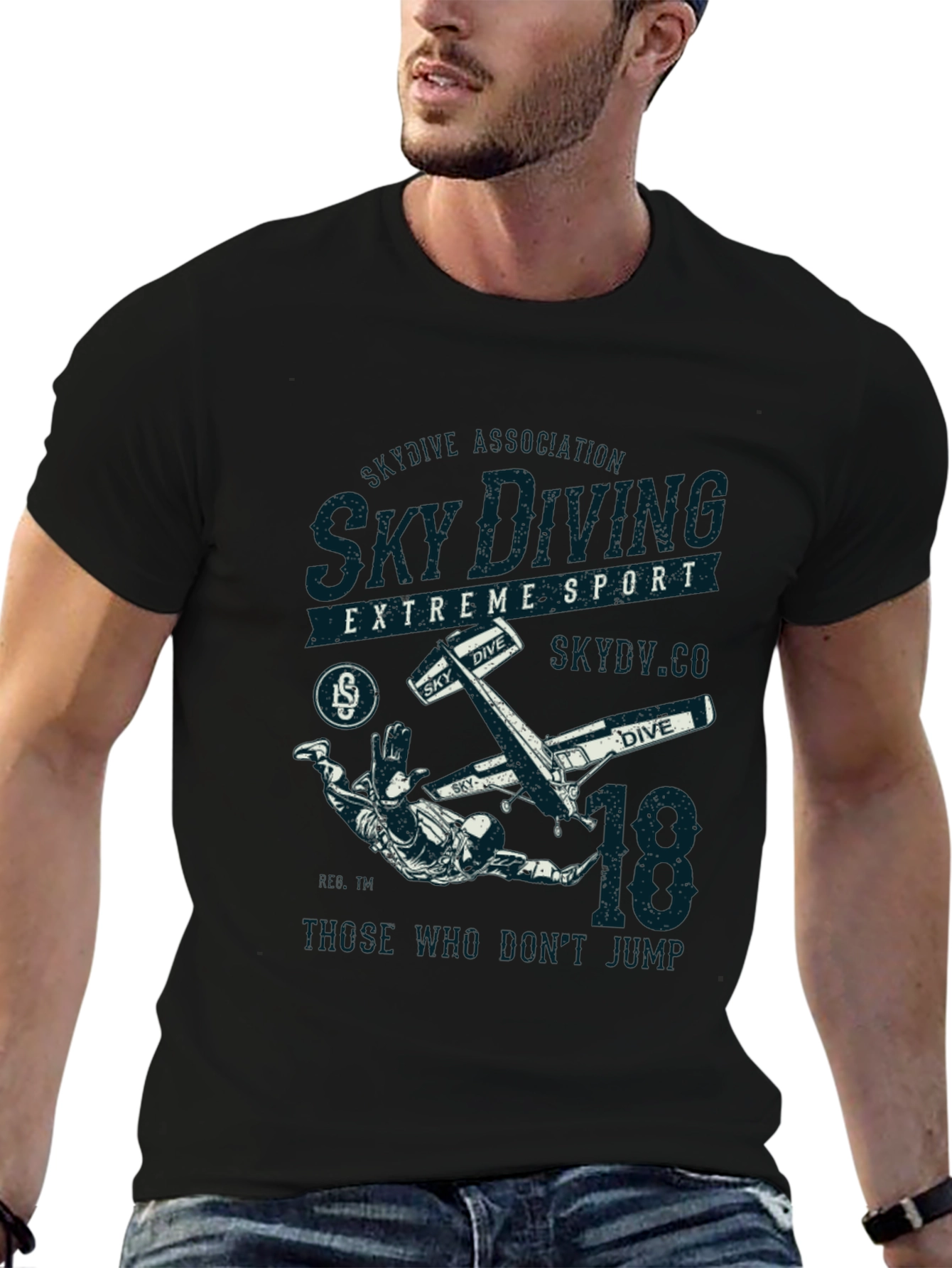 Sky Diving Extreme Sport Black Graphic T-Shirt