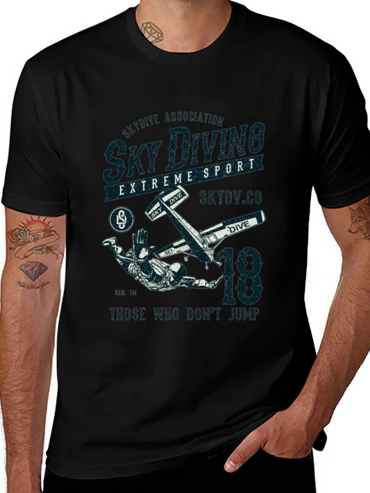 Sky Diving Extreme Sport Black Graphic T-Shirt