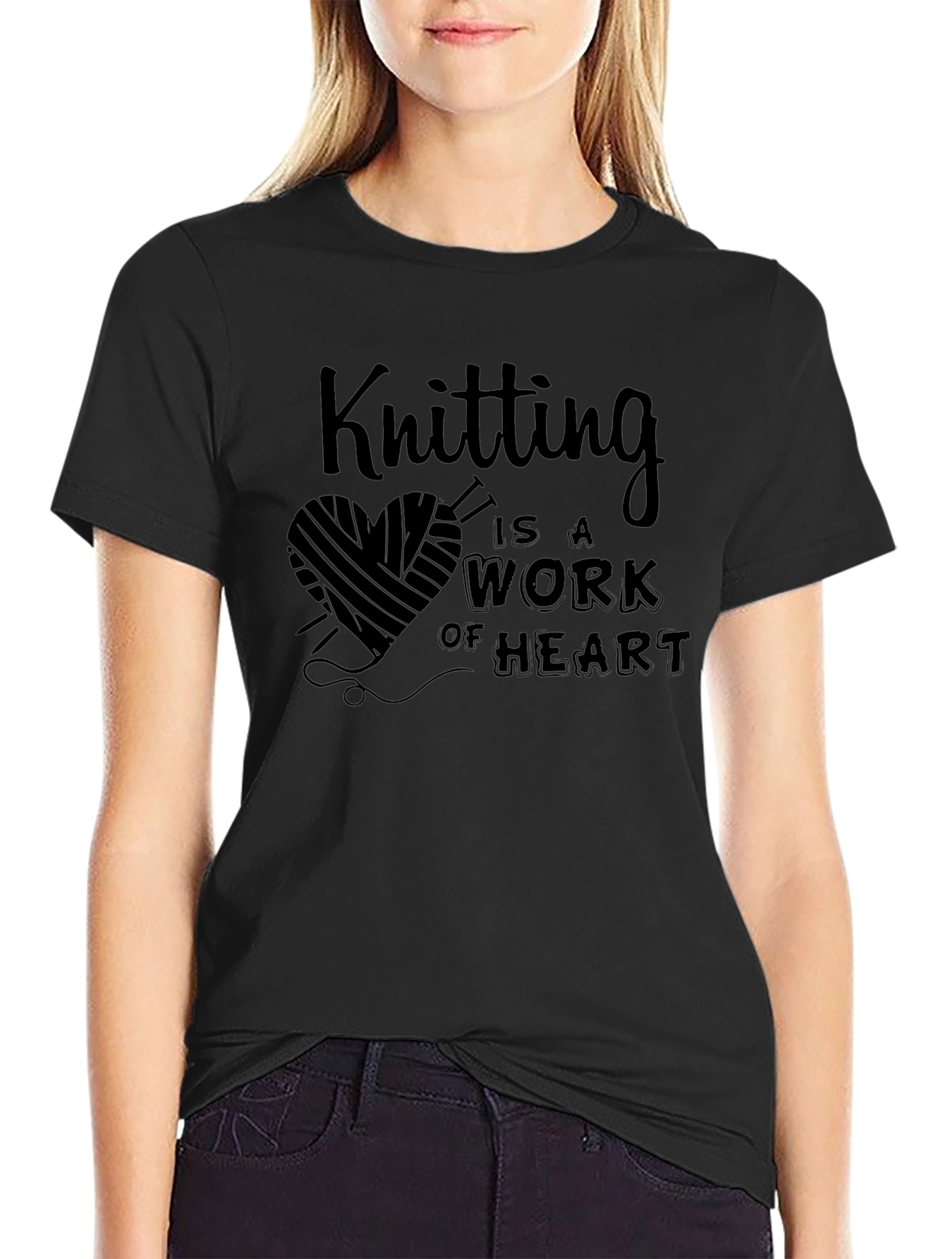 Knitting is a Work of Heart Black T-Shirt