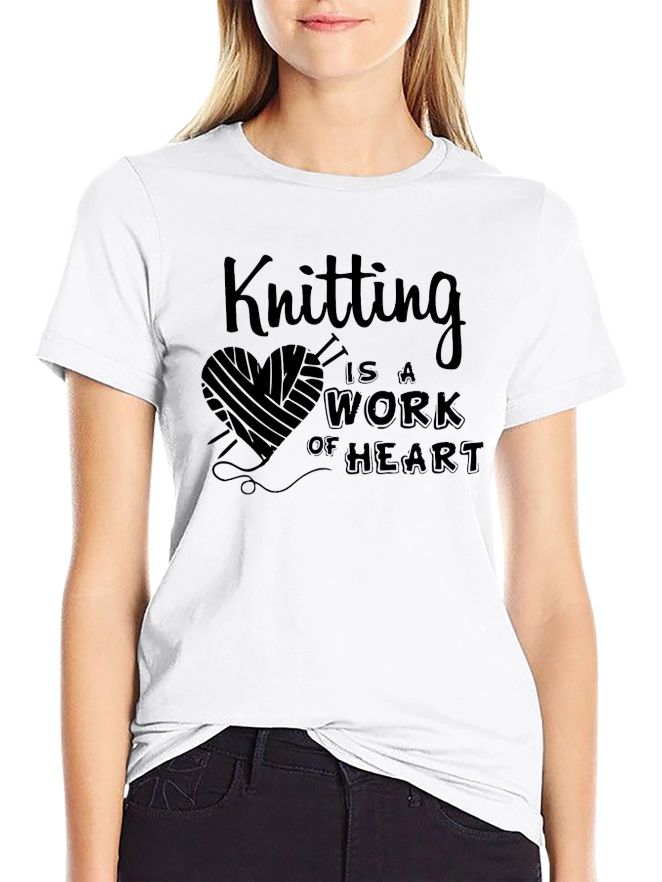 Knitting is a Work of Heart Black T-Shirt