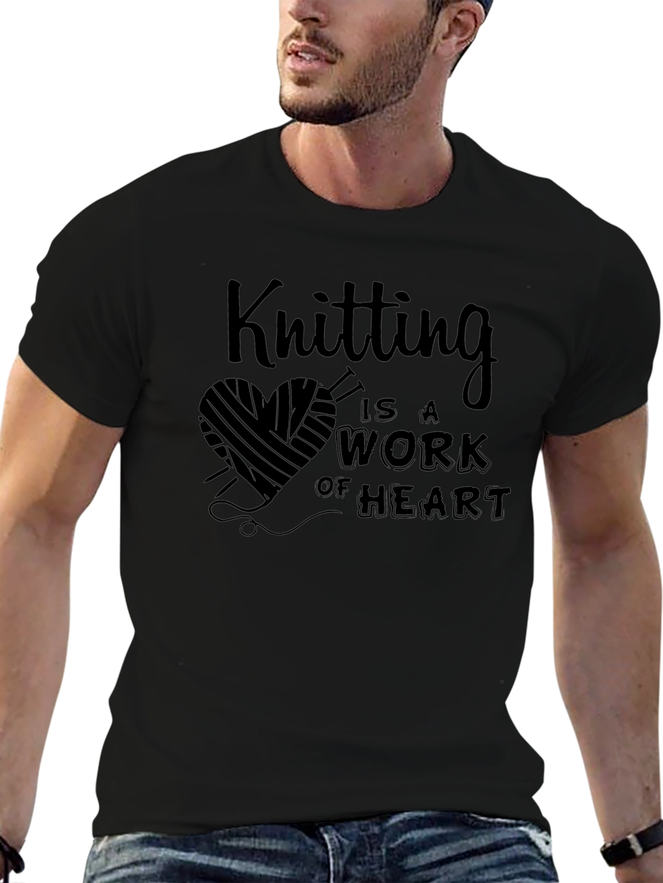 Knitting is a Work of Heart Black T-Shirt